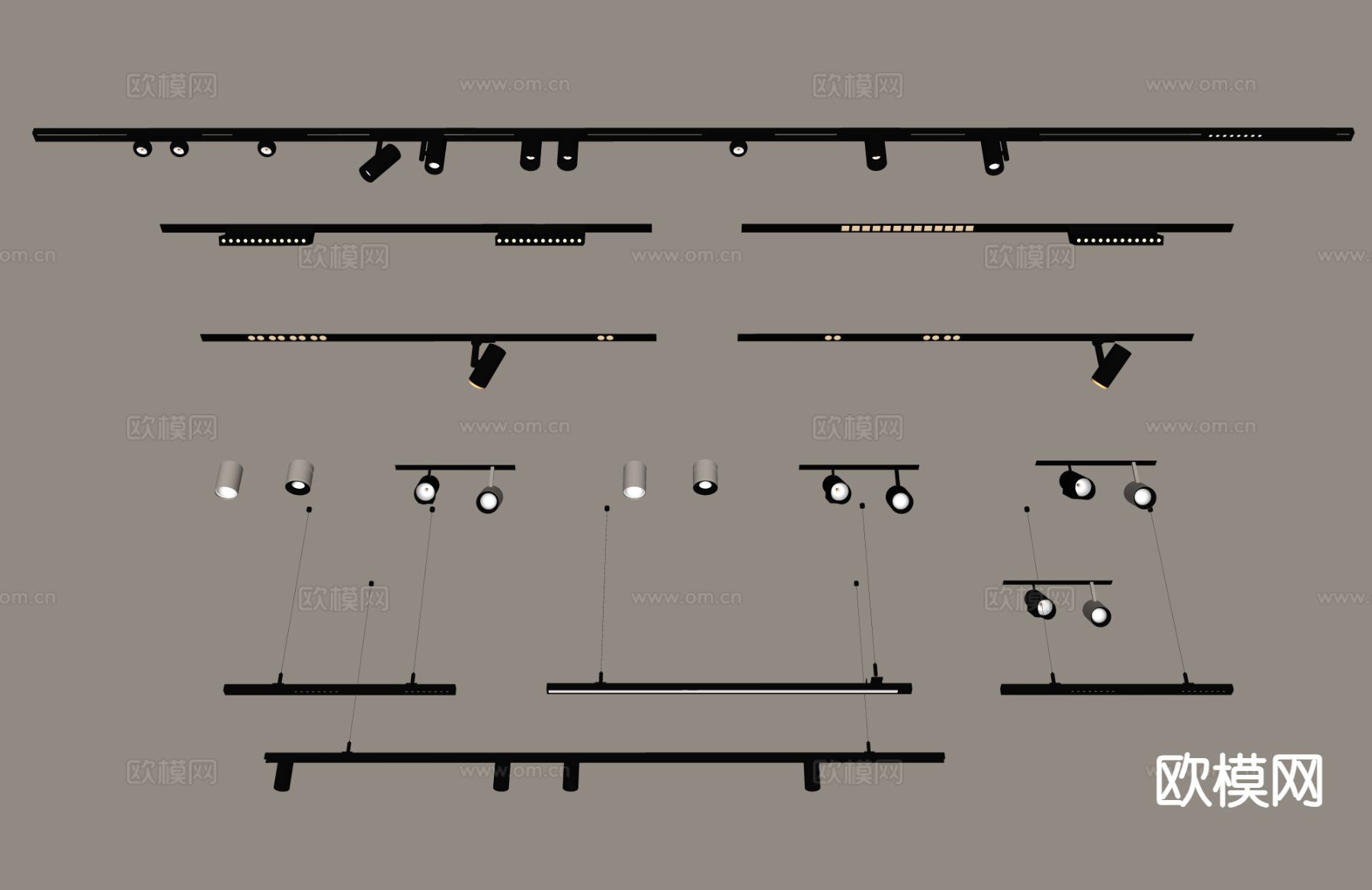 现代磁吸轨道灯 筒灯 射灯su模型