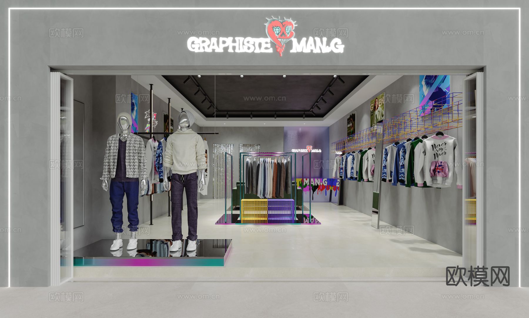 现代男装店 服装店3d模型