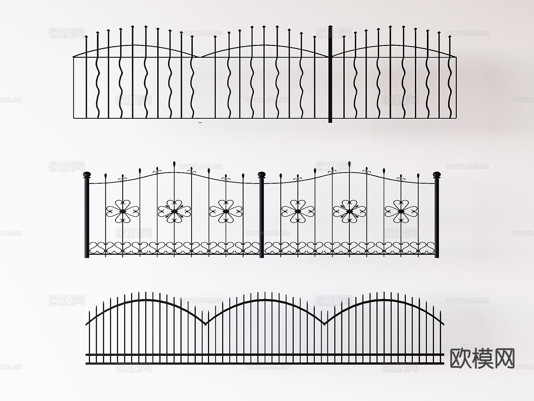 现代铁艺栏杆 围栏 雕花防护栏 栅栏3d模型