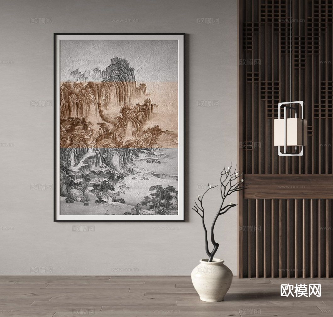 新中式装饰画 挂画 风景画3d模型