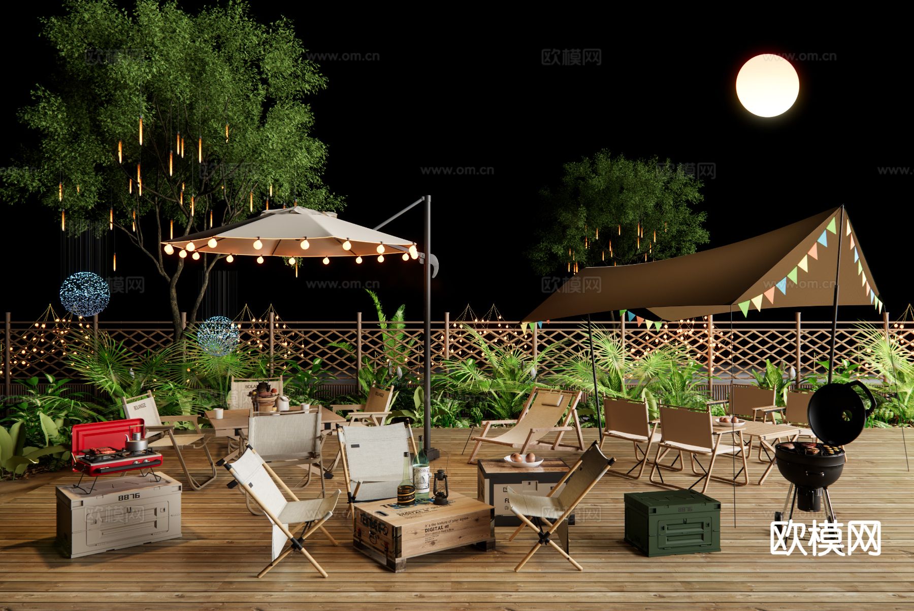 现代露营酒吧 户外外摆 户外桌椅su模型下载（渲染图2）