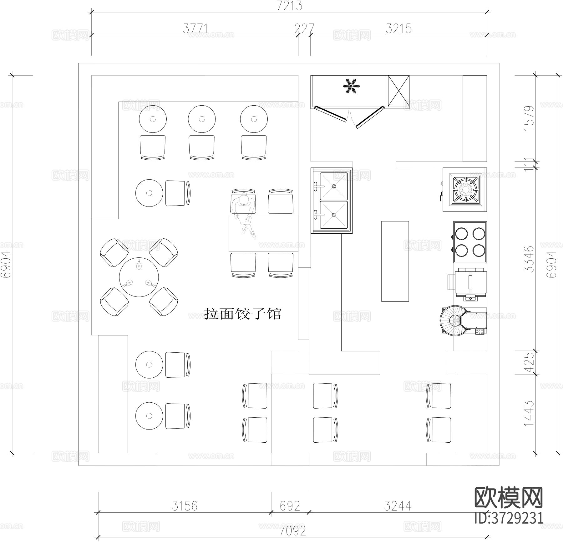 拉面饺子馆cad平面图