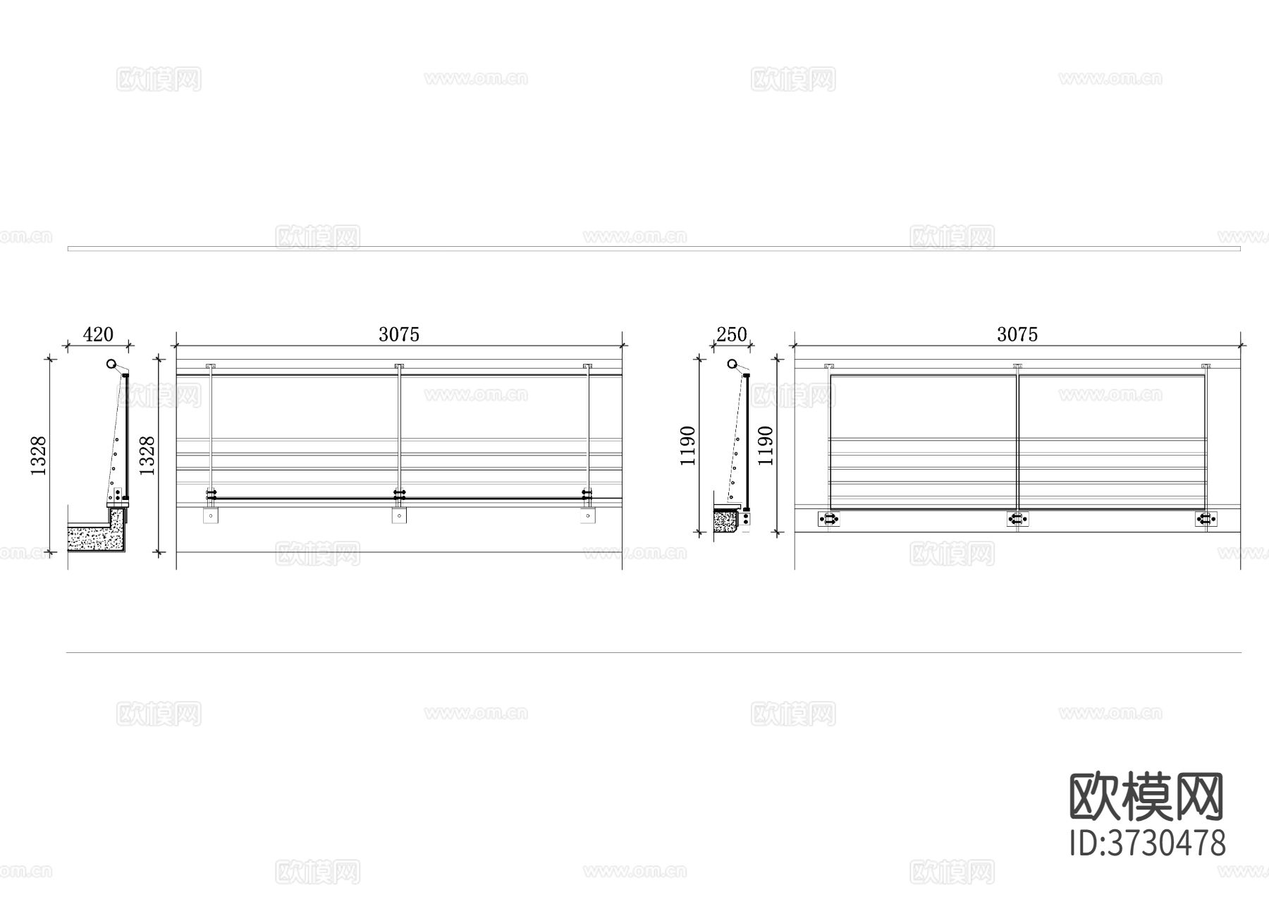 钢质玻璃护栏cad图库下载