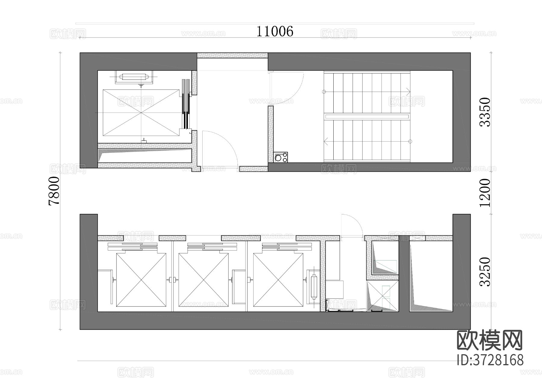 双入口布局图 四电梯CAD平面图下载