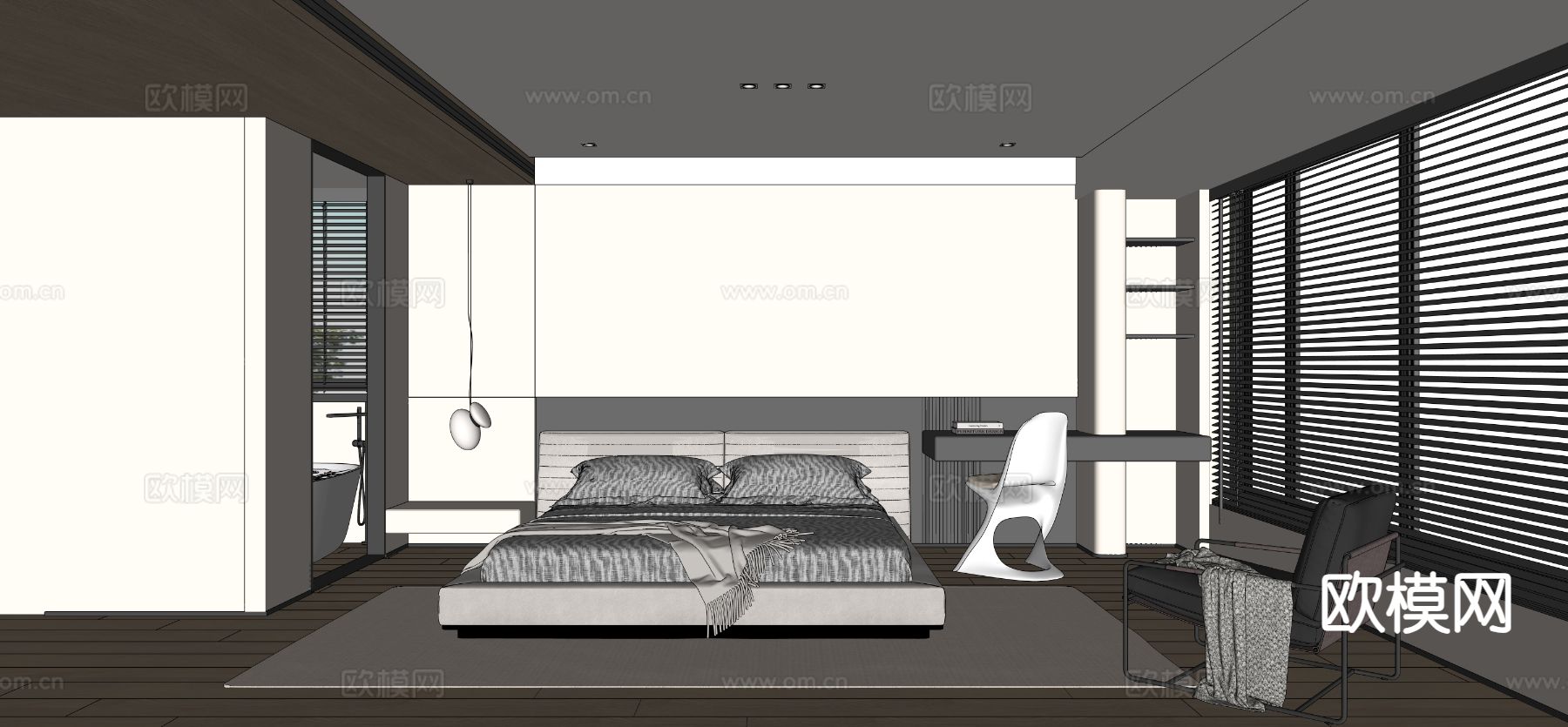 现代极简卧室 主卧su模型