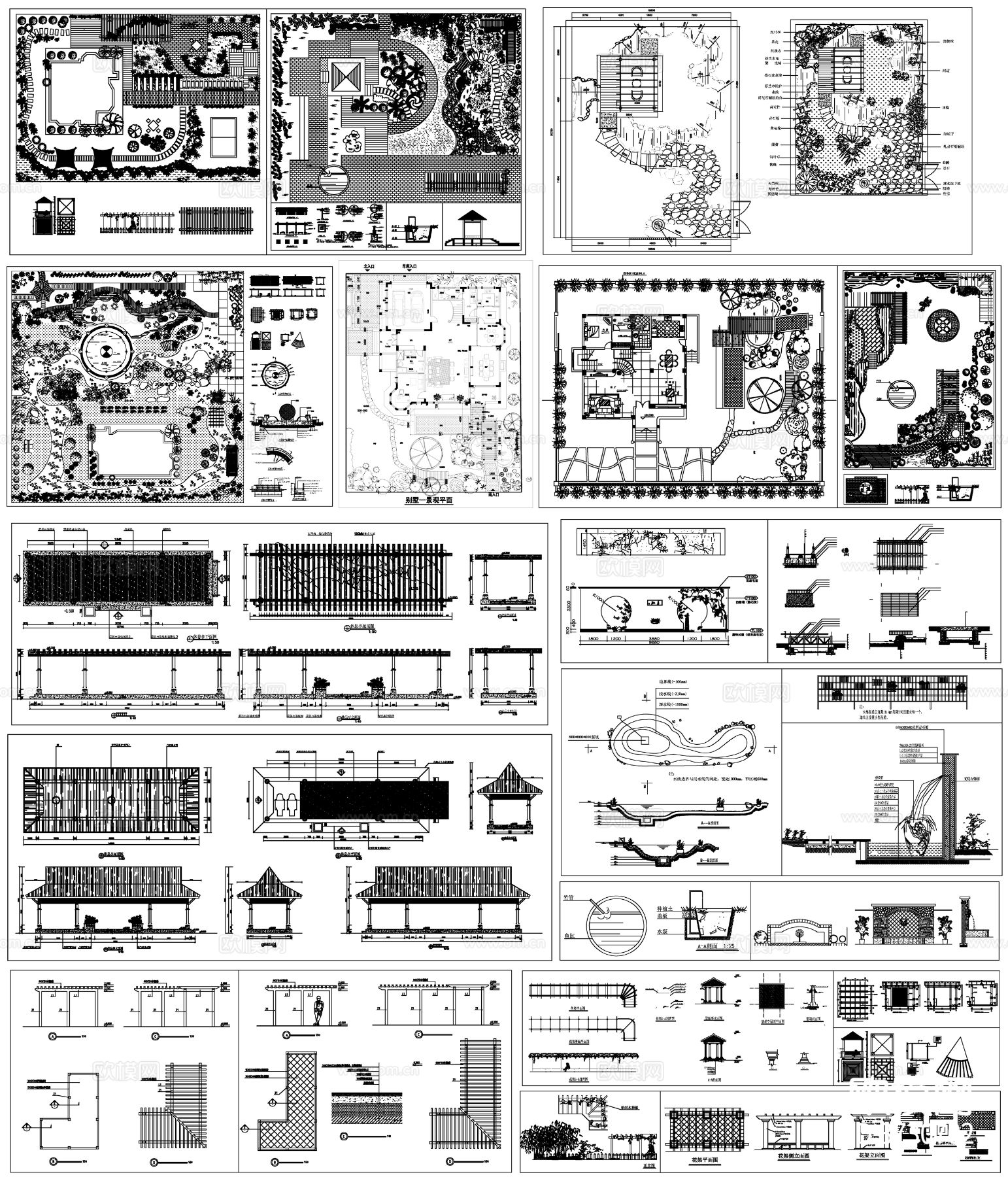 庭院园林 空中花园 屋顶花园 别墅花园 景观花园cad施工图