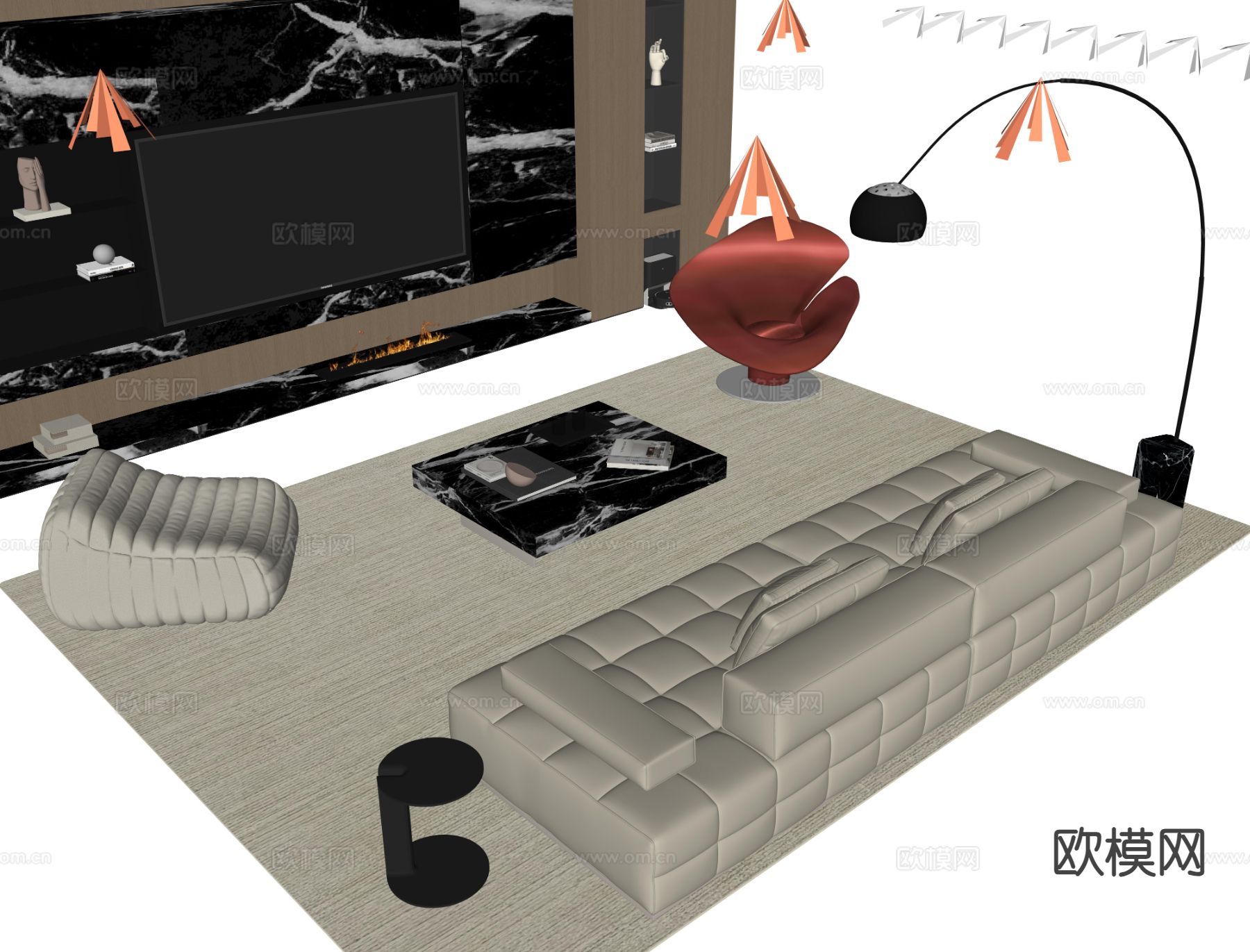 现代组合沙发su模型下载（渲染图1）