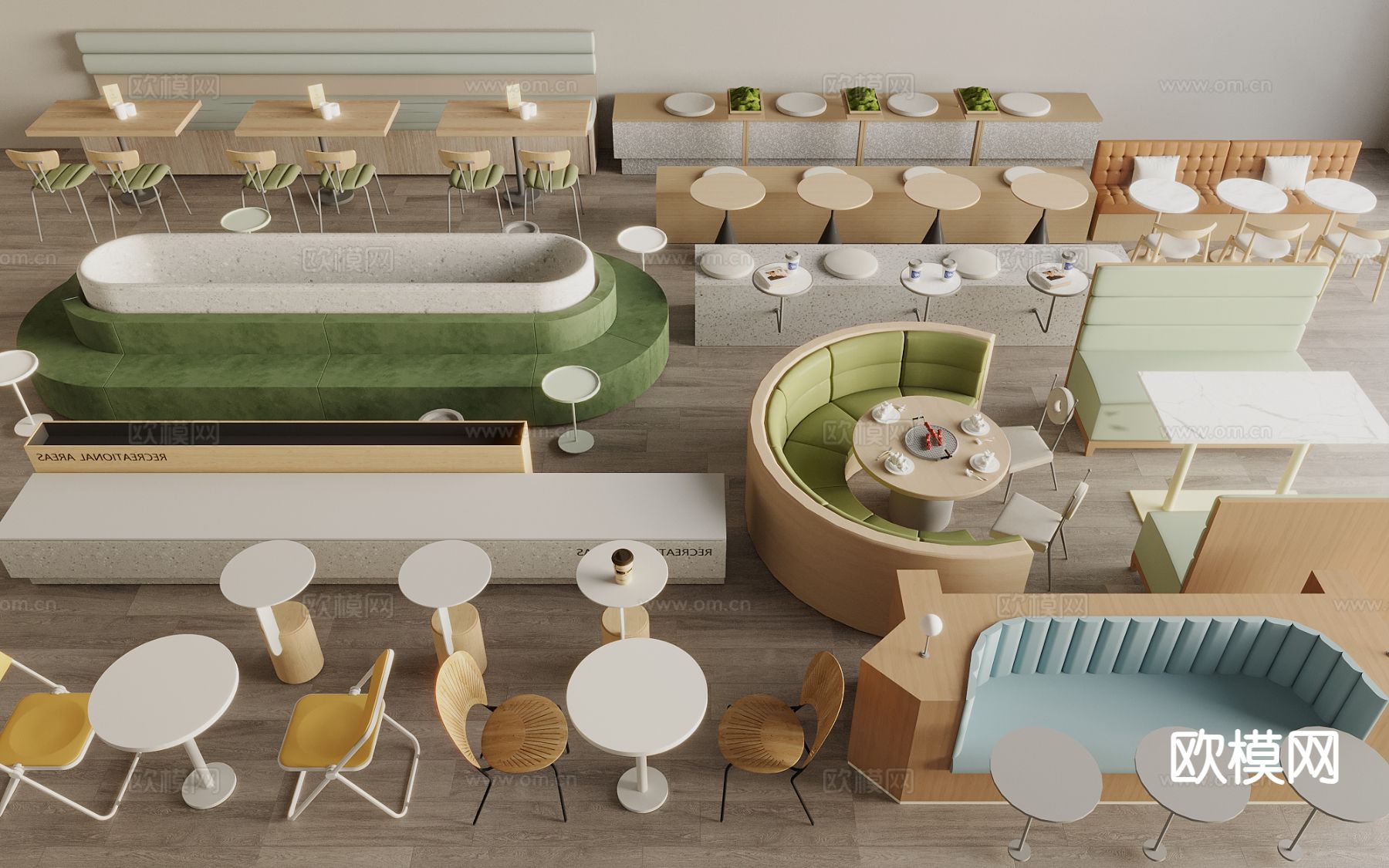 现代卡座餐桌椅3d模型下载