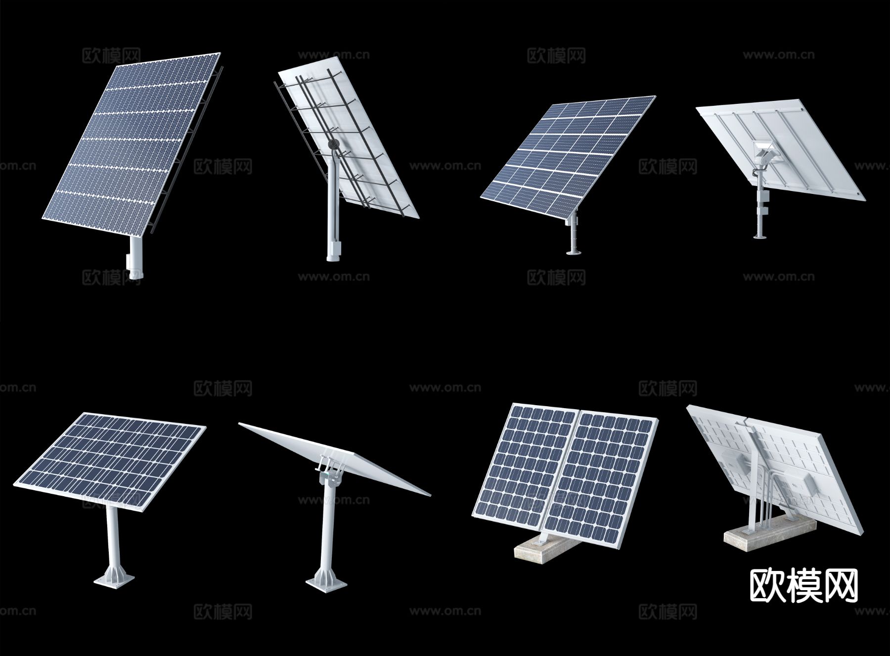 现代太阳能板 光伏板 太阳能3d模型