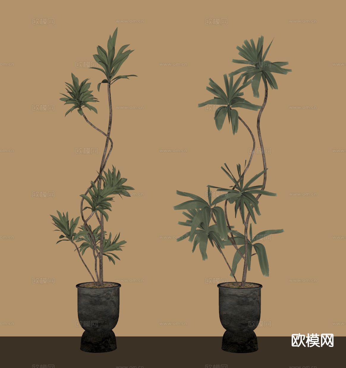 中古风绿植盆栽 盆景su模型