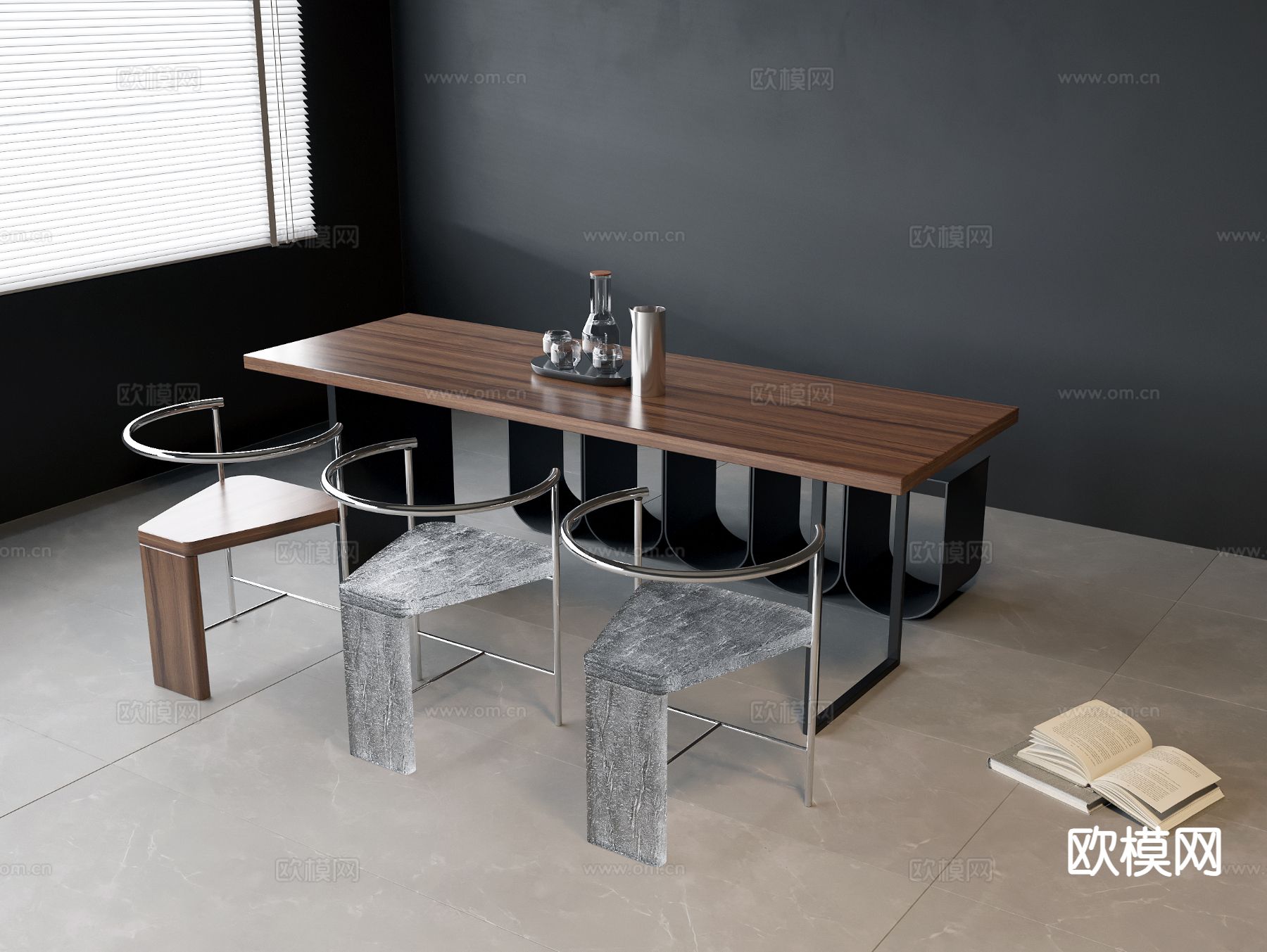 意式餐桌椅3d模型下载