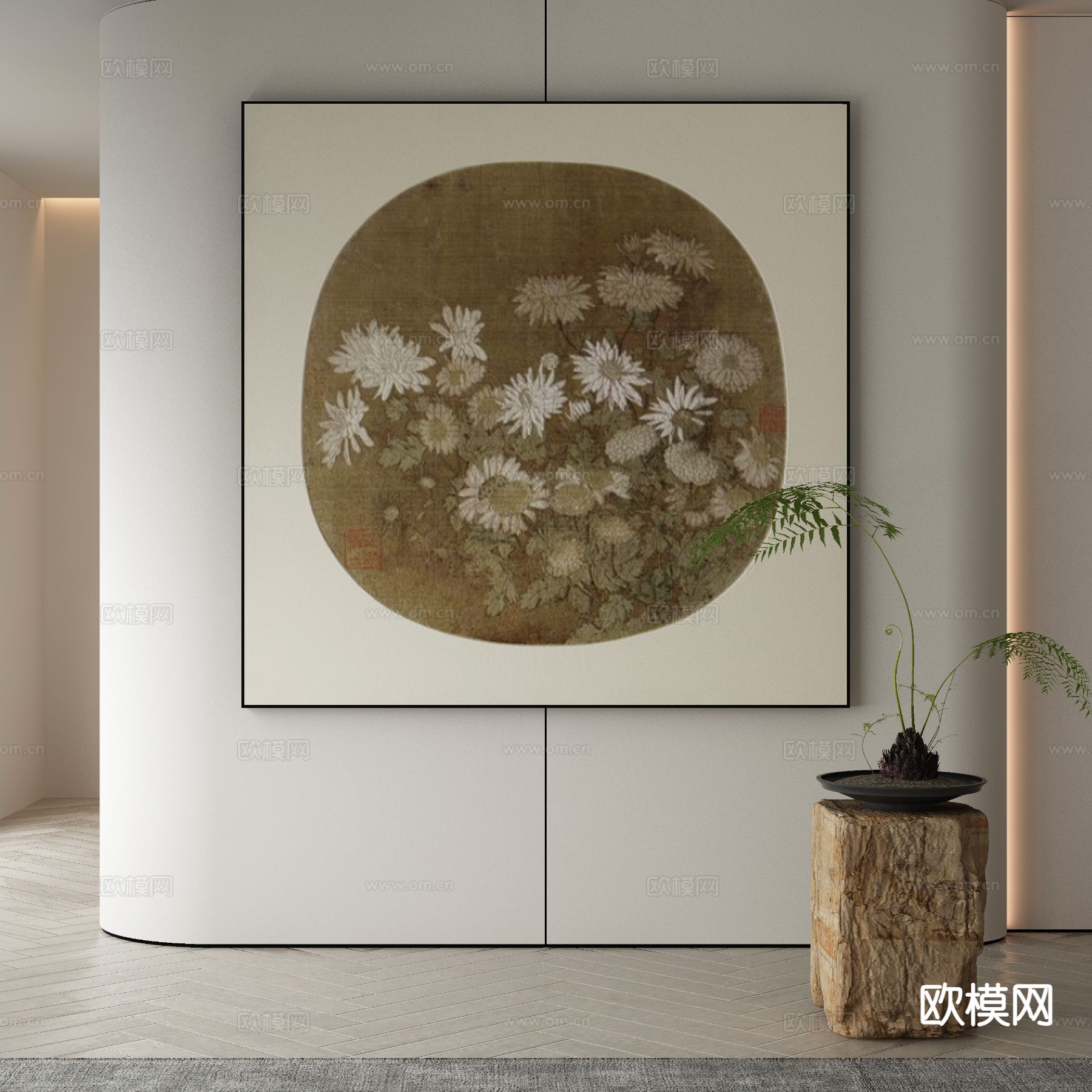 新中式花卉画 肌理画 装饰画3d模型