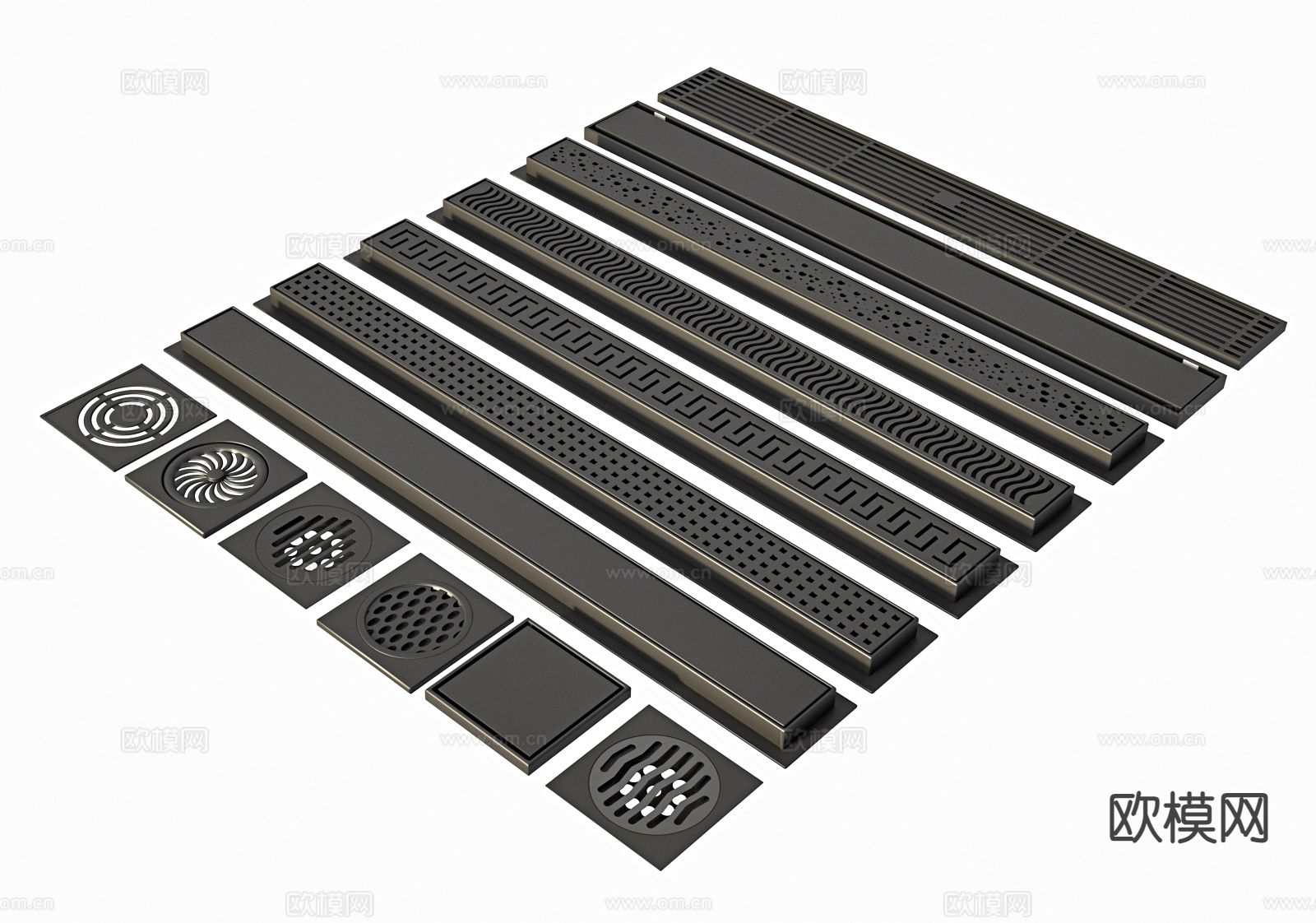 现代地漏 长条地漏3d模型