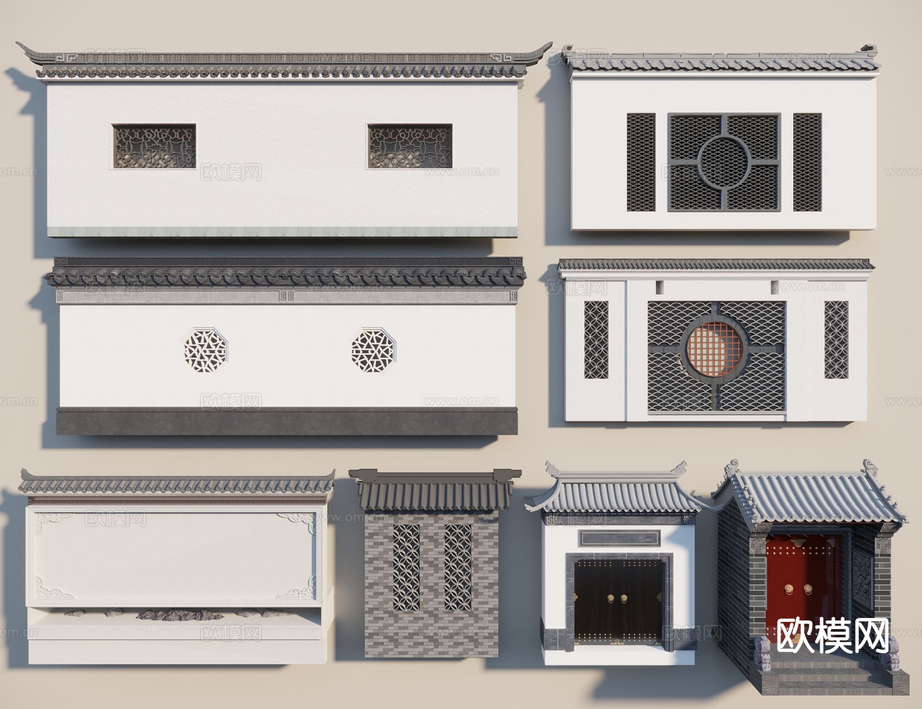 新中式围墙3d模型下载