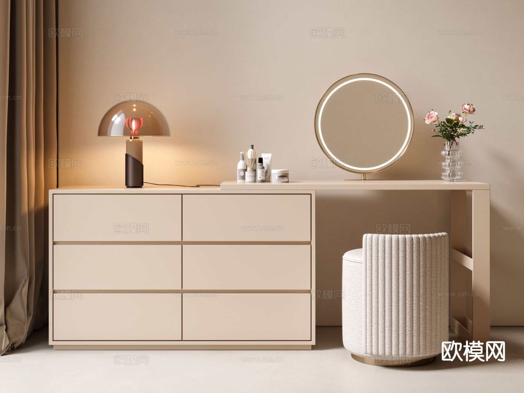 现代梳妆台su模型下载（渲染图2）