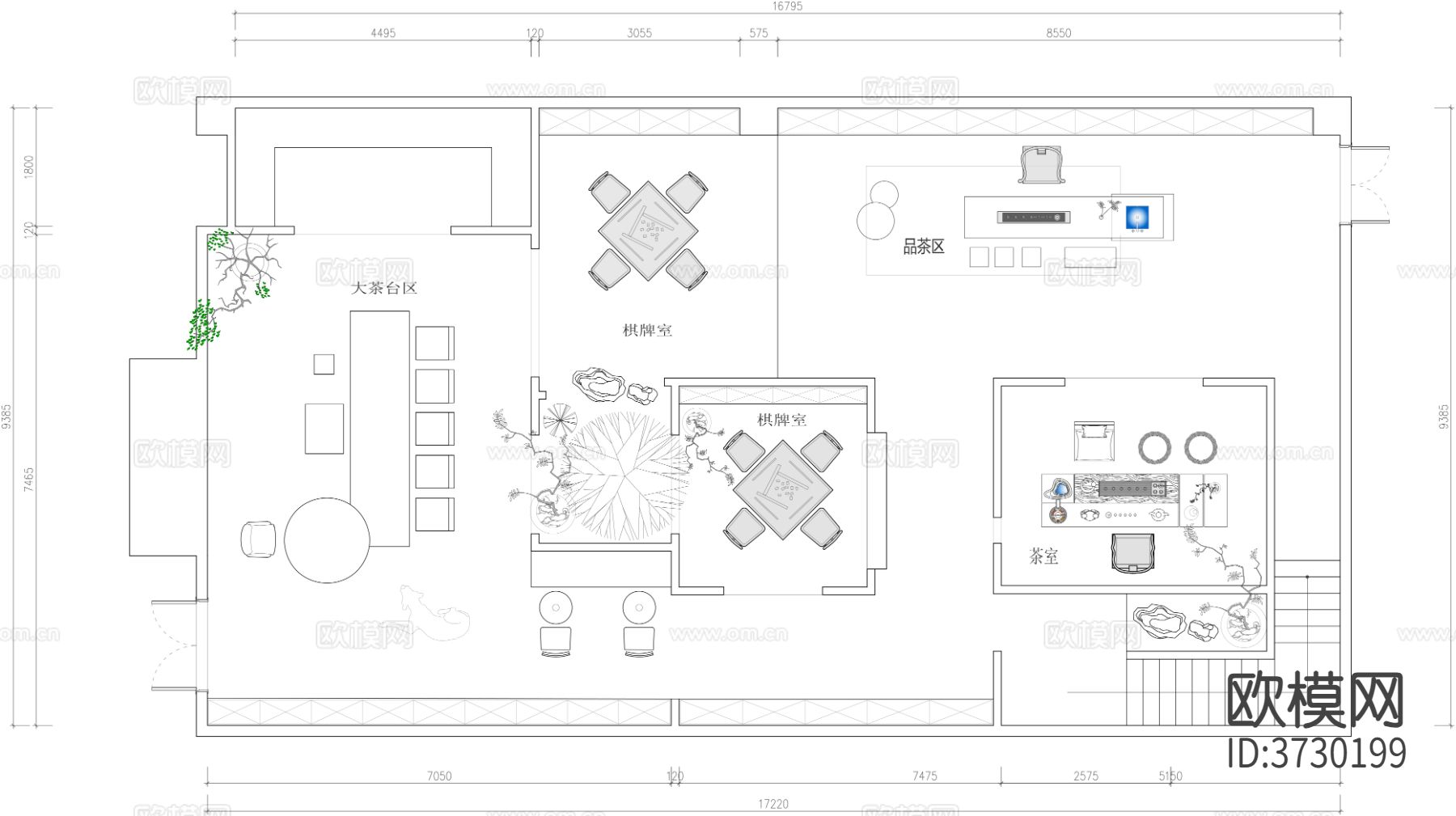 茶室棋牌娱乐休闲会所cad平面图