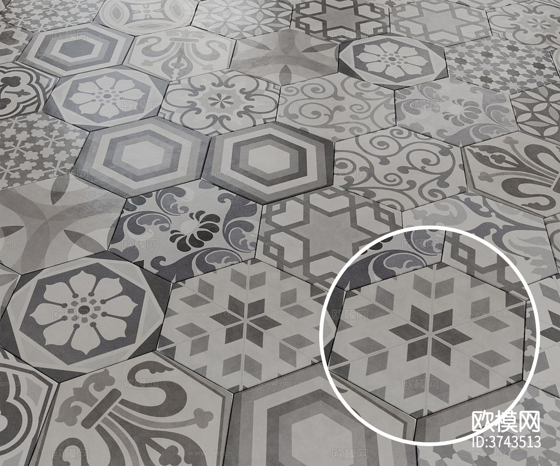 花纹六角砖材质下载