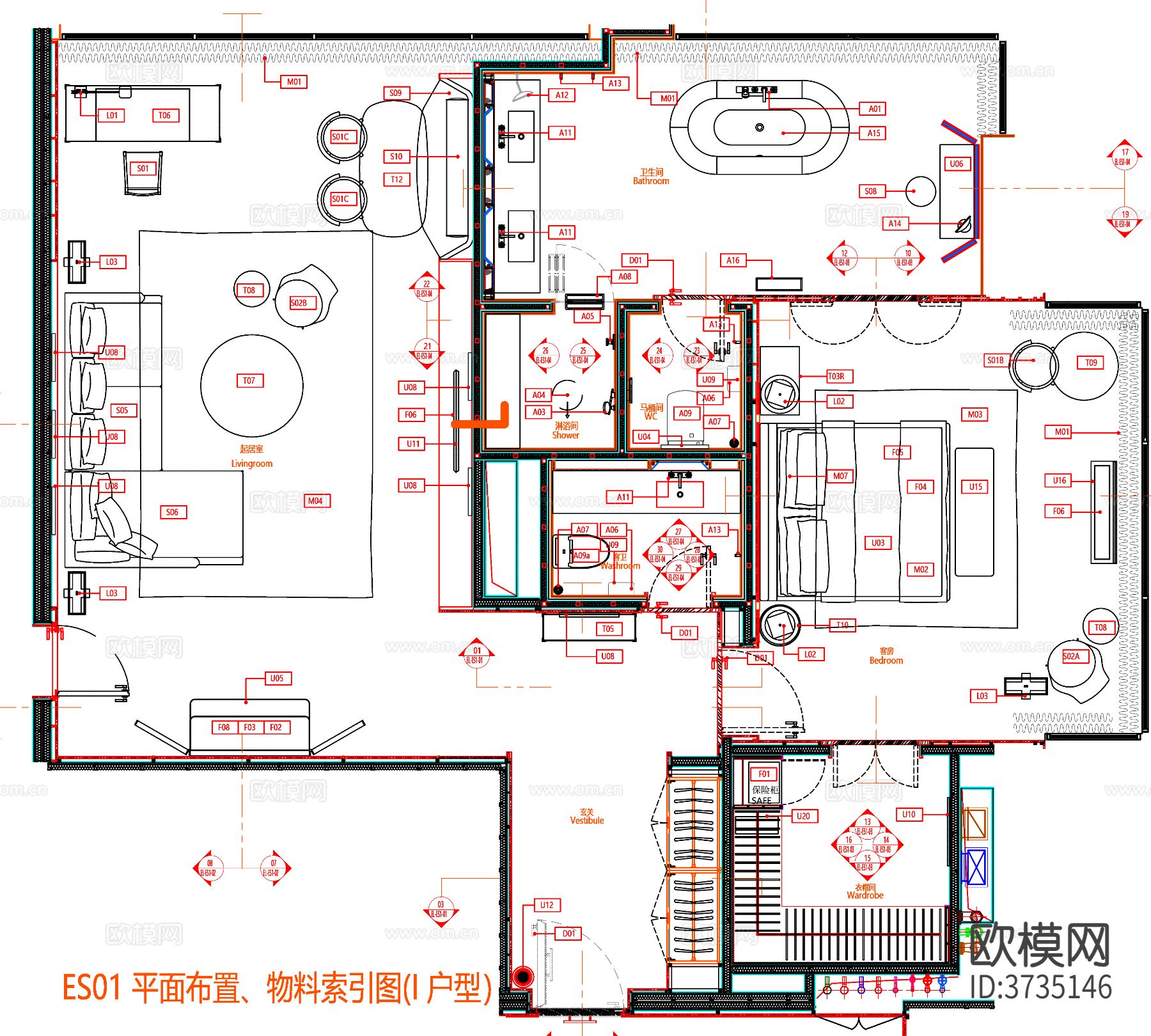 酒店客房 酒店房间 客房平面图 房间平面布局 客房平面布置cad施工图