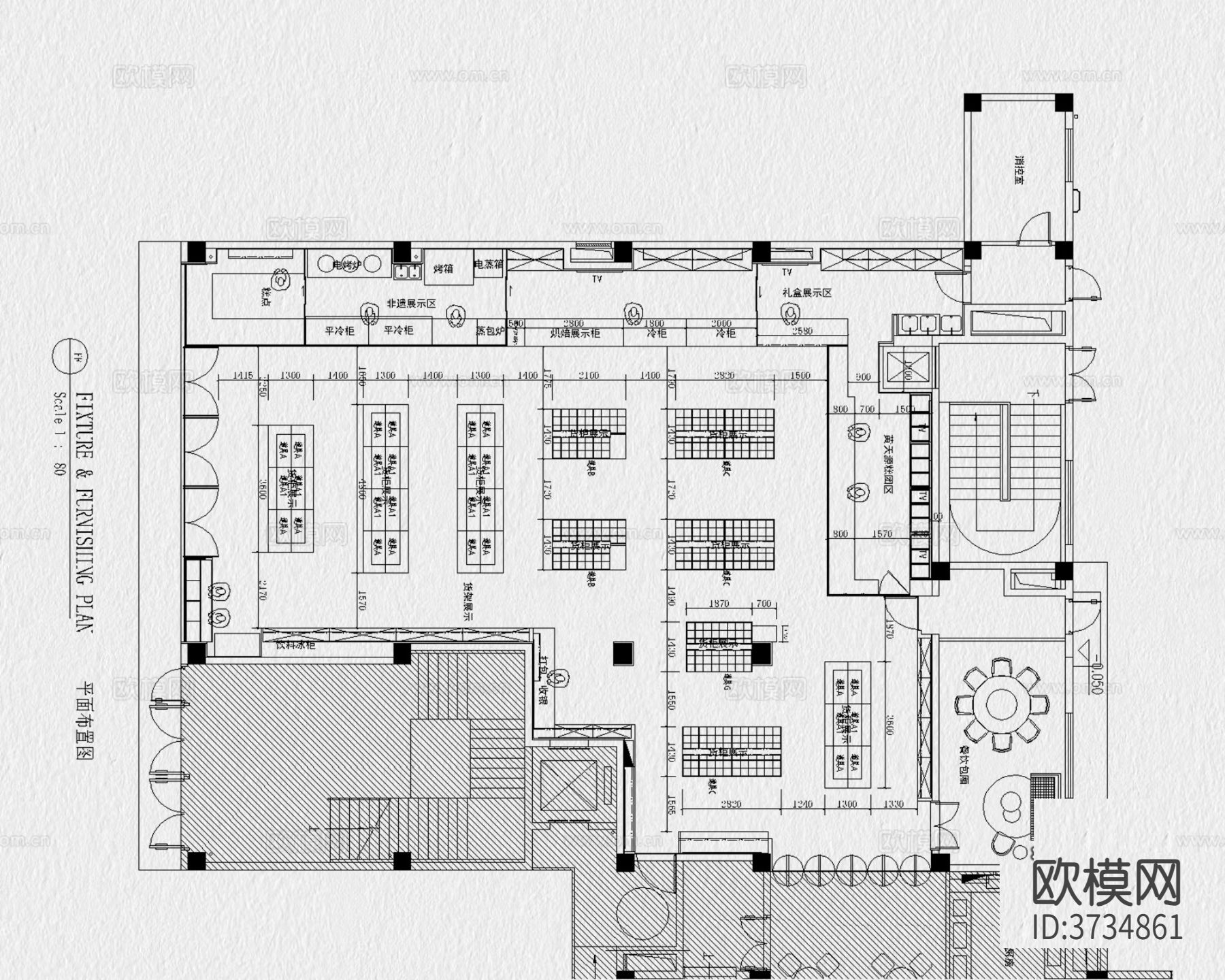 文创店特产店装修设计平面布置图施工图礼品书店布局方案cad施工图