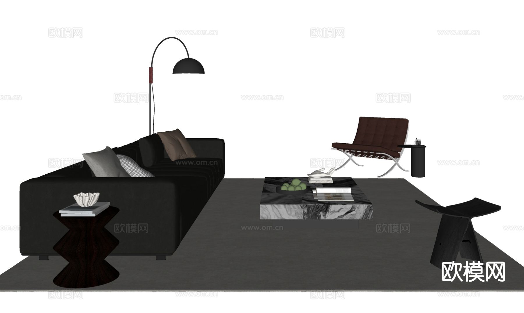意式组合沙发su模型下载（渲染图1）