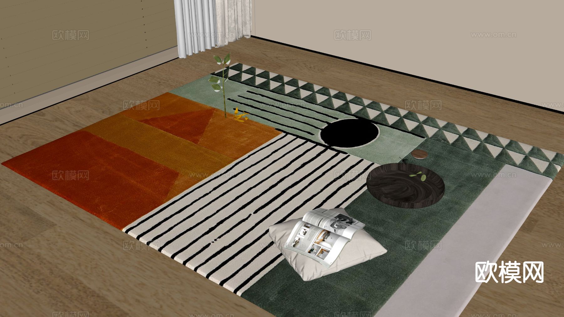 现代地毯su模型下载（渲染图1）