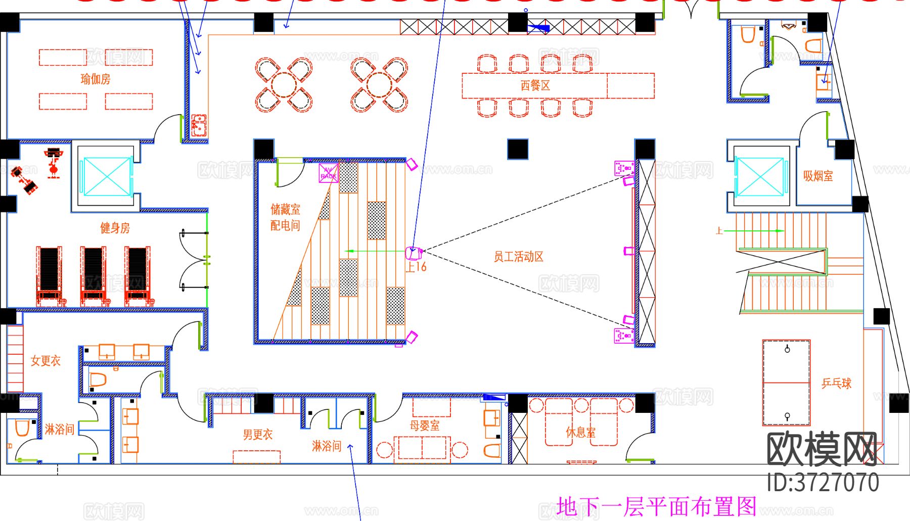 办公室 员工活动室CAD平面图下载（渲染图1）