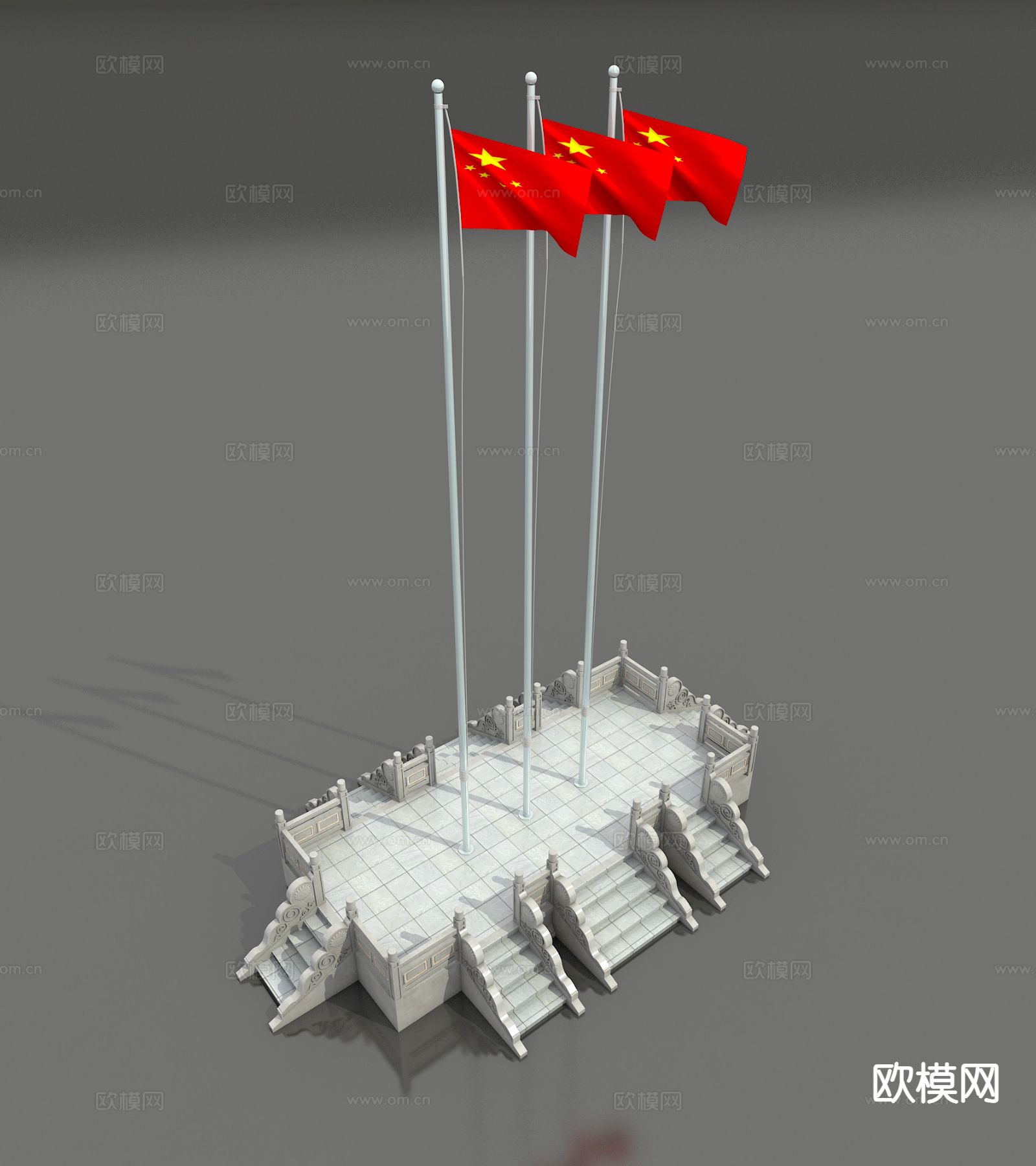 红旗 国旗 升旗台3d模型