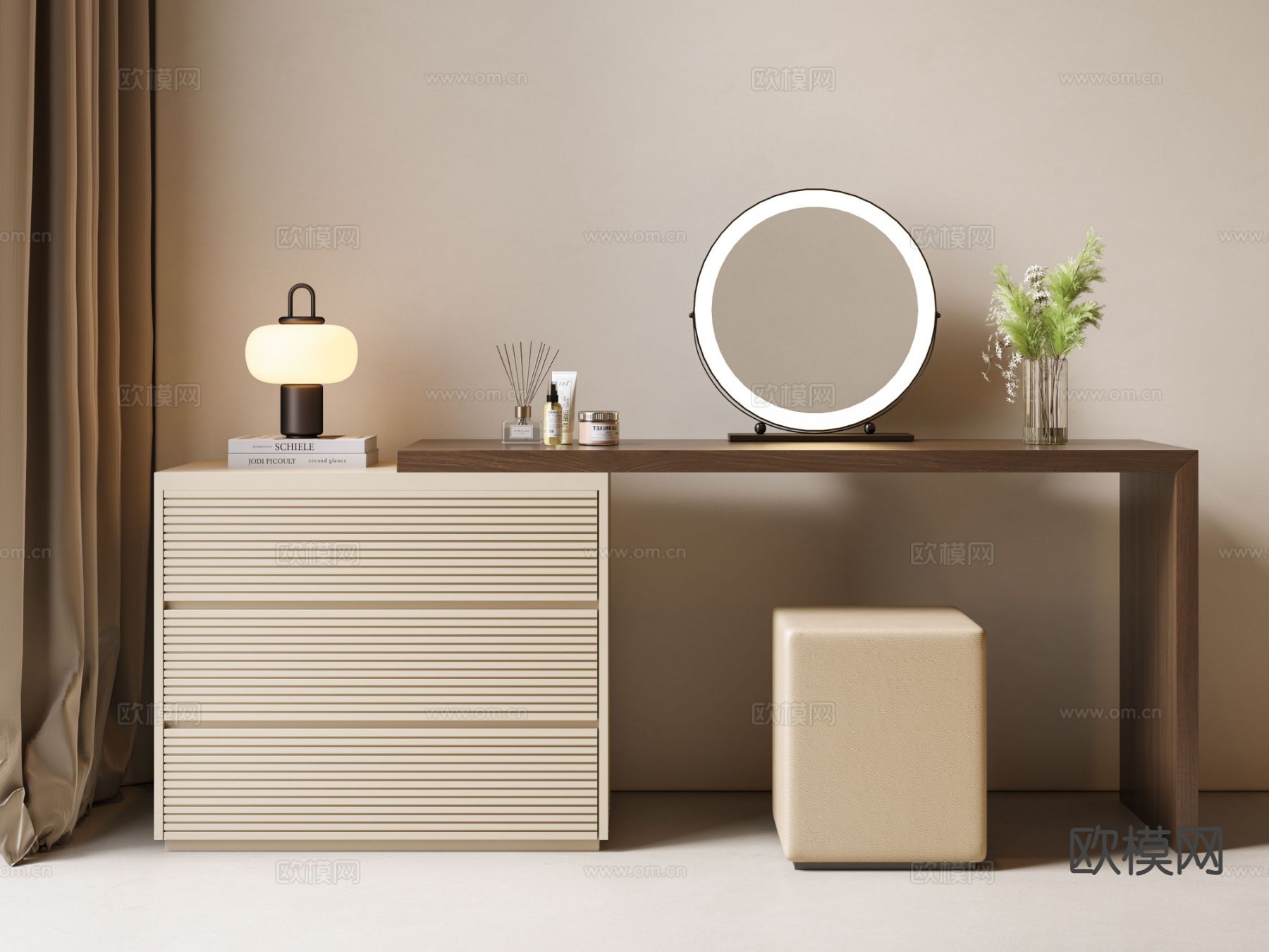 中古风梳妆台su模型下载（渲染图2）