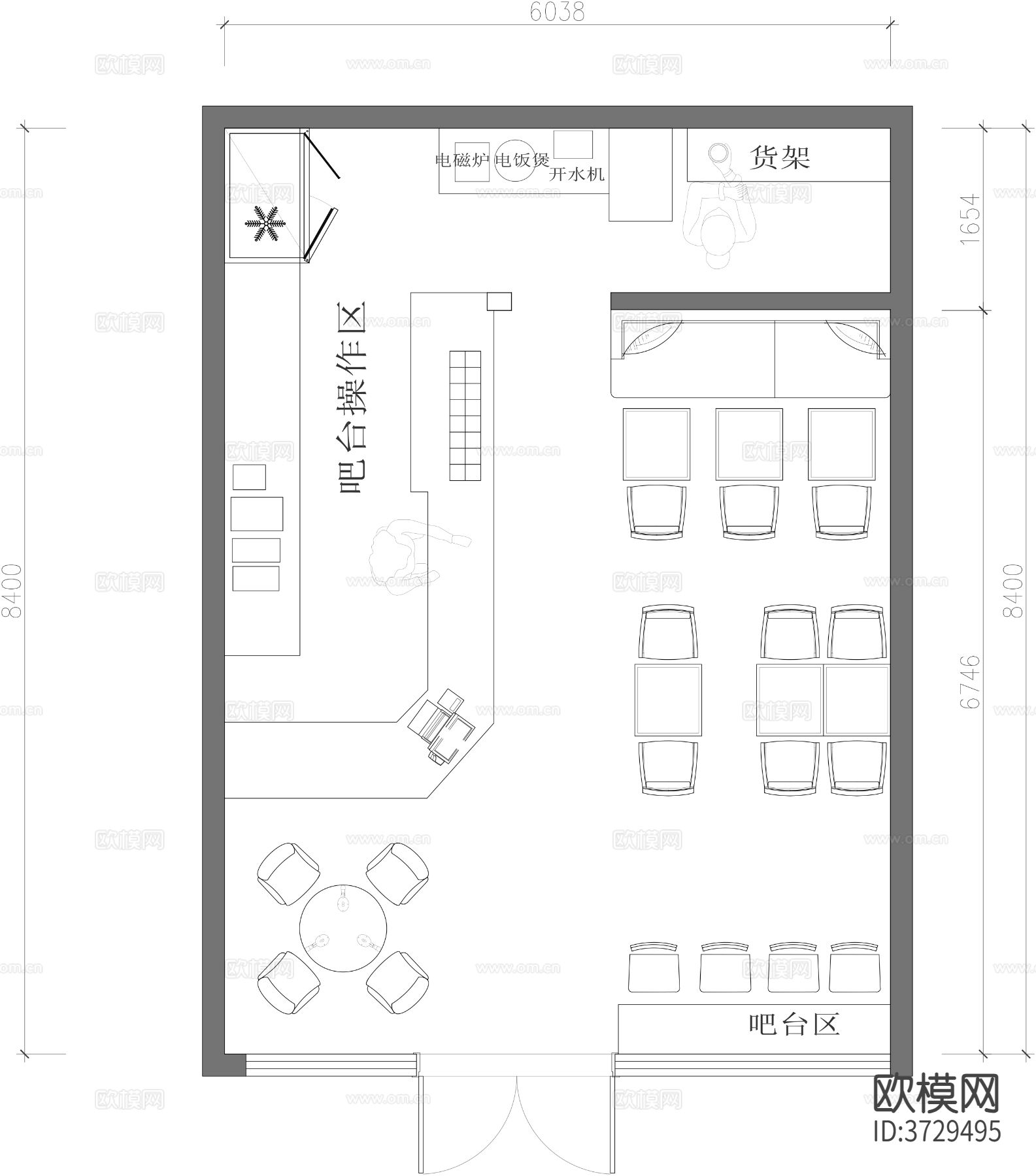 甜品咖啡店cad平面图