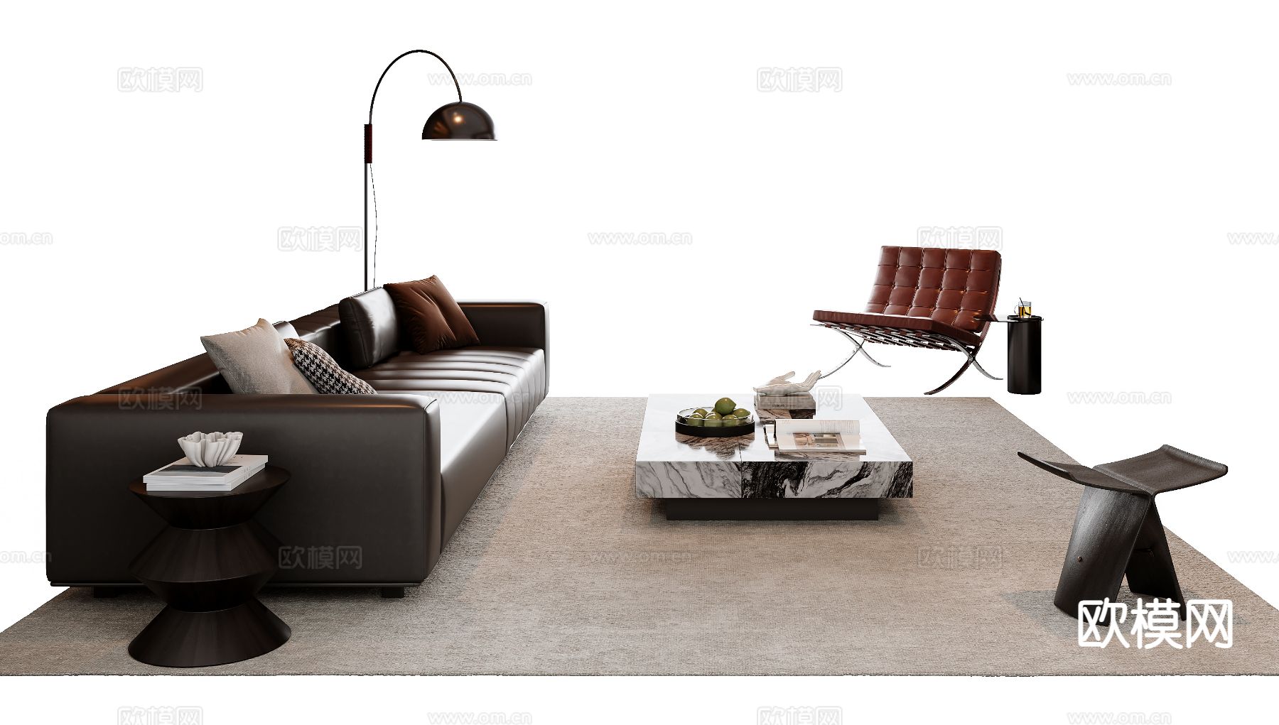 意式组合沙发su模型下载（渲染图2）