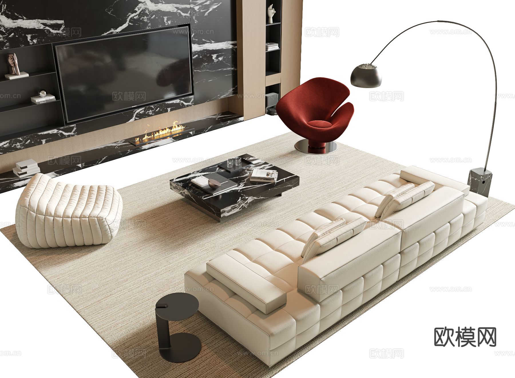 现代组合沙发su模型下载（渲染图2）