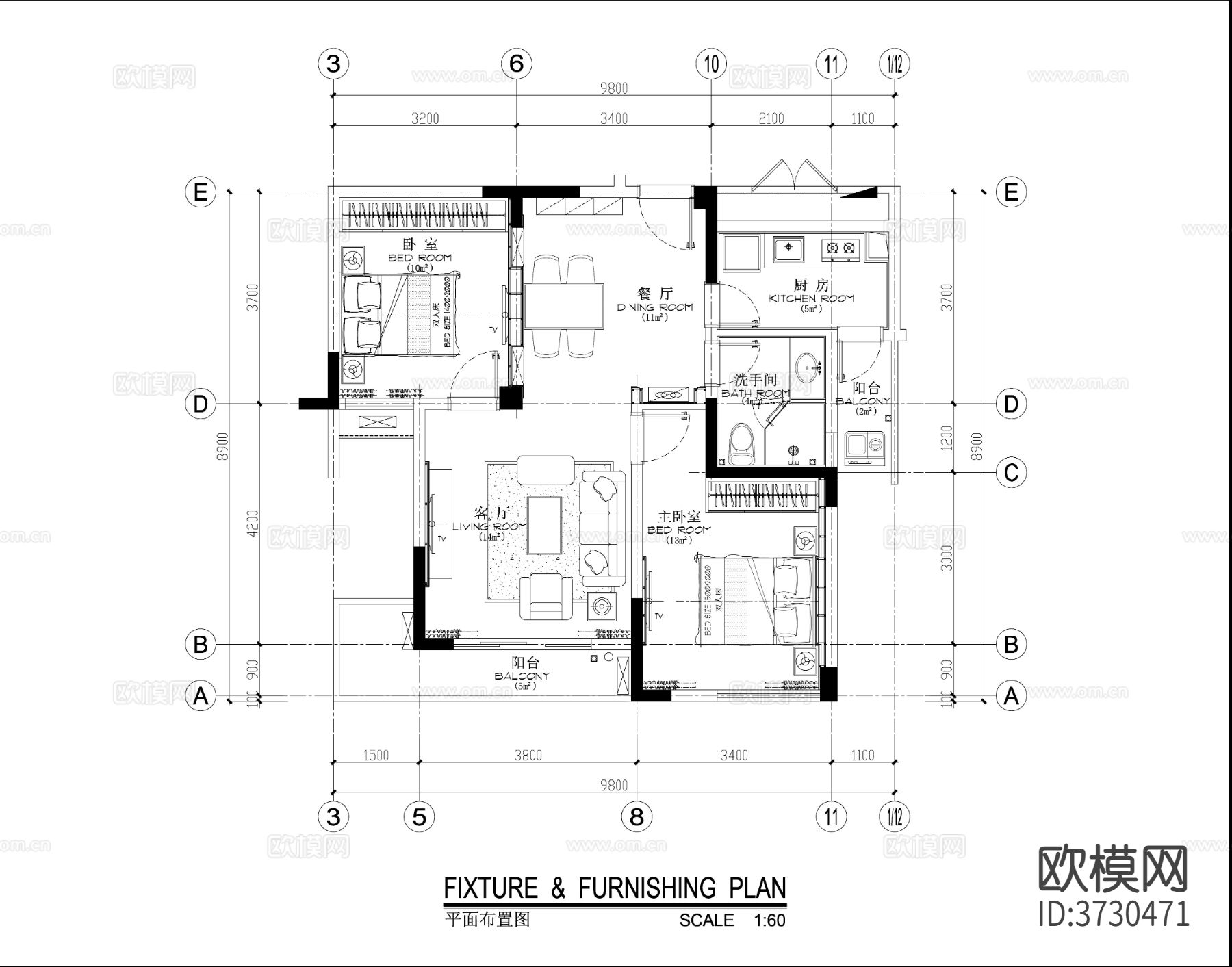 两室小户型室内装饰cad施工图