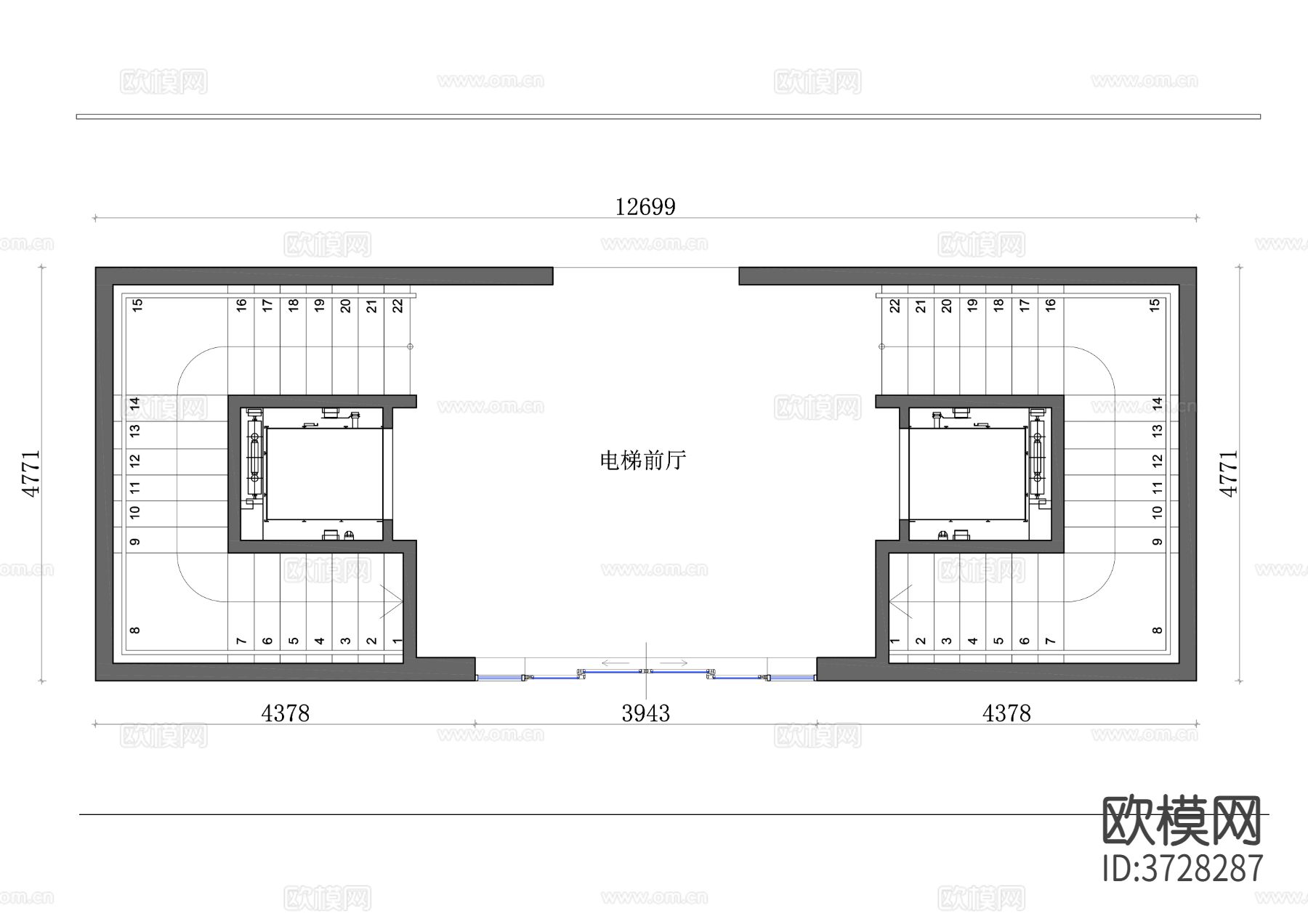 双电梯布局图 电梯入口设计cad图库