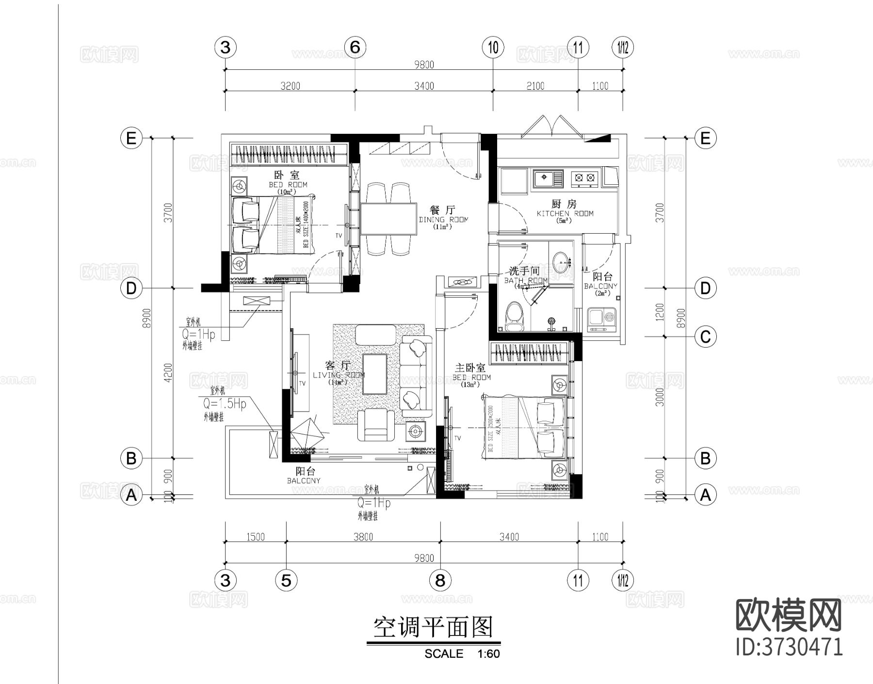 两室小户型室内装饰cad施工图