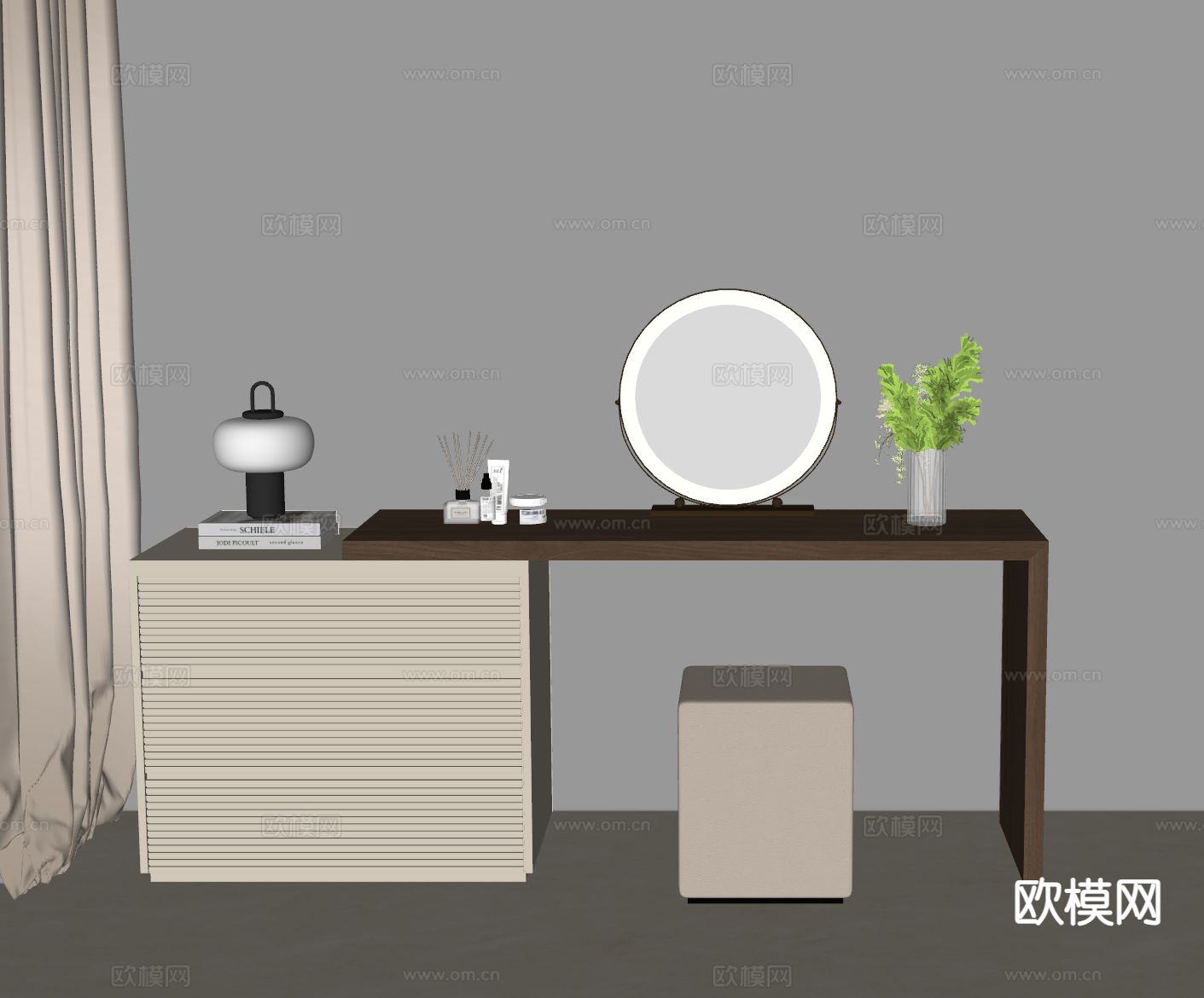 中古风梳妆台su模型下载（渲染图1）