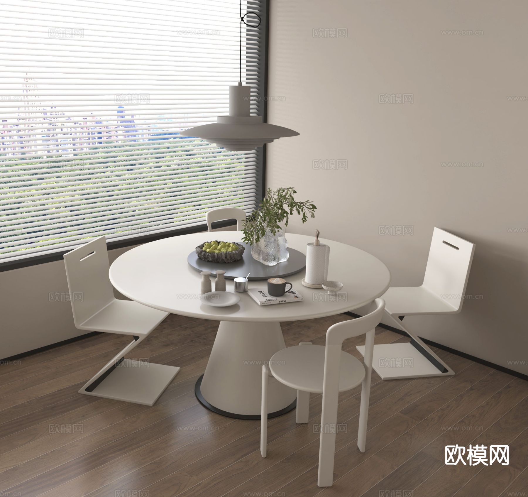 餐桌椅 圆桌餐椅su模型下载（渲染图2）