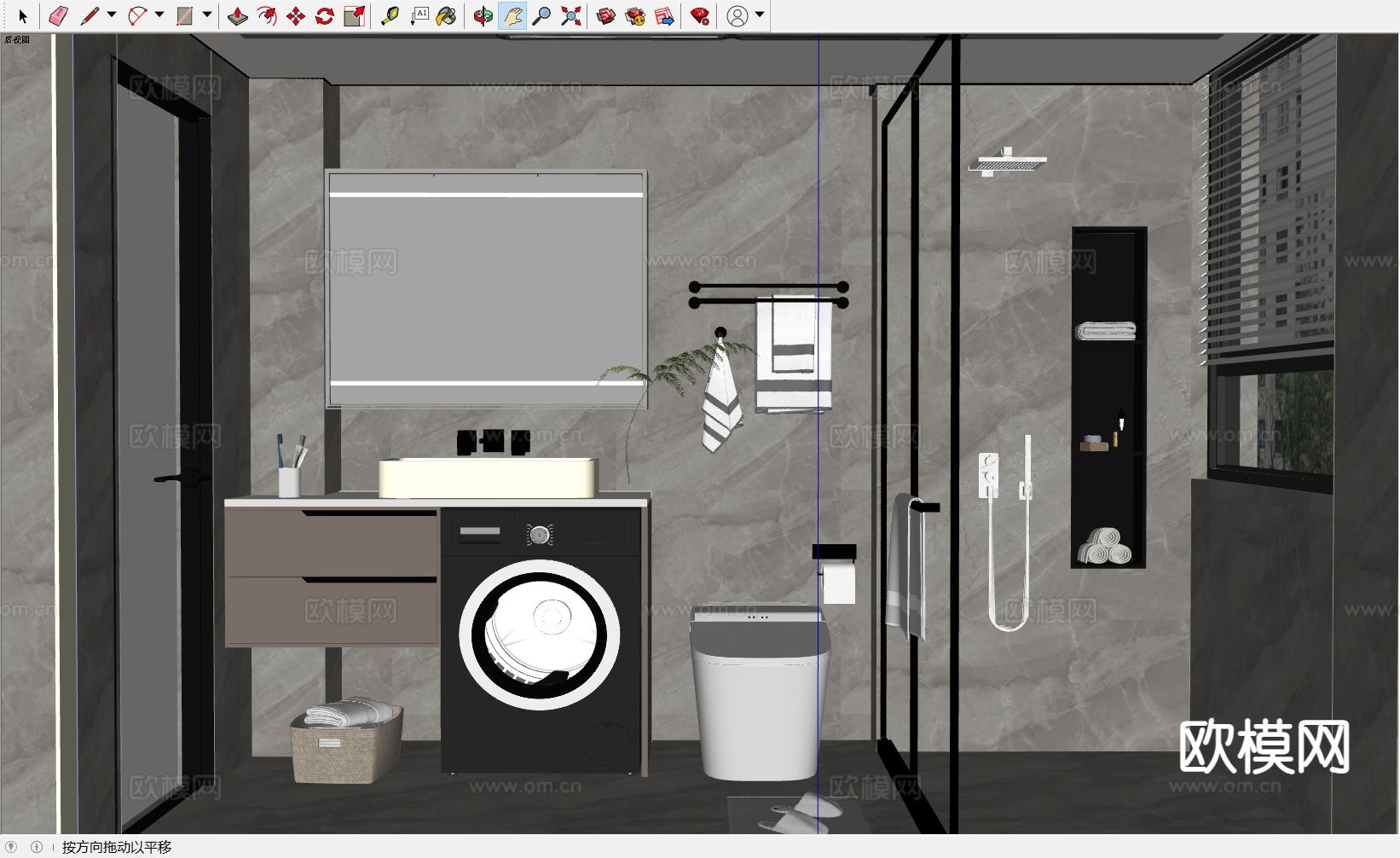 高级灰卫生间 淋浴房su模型