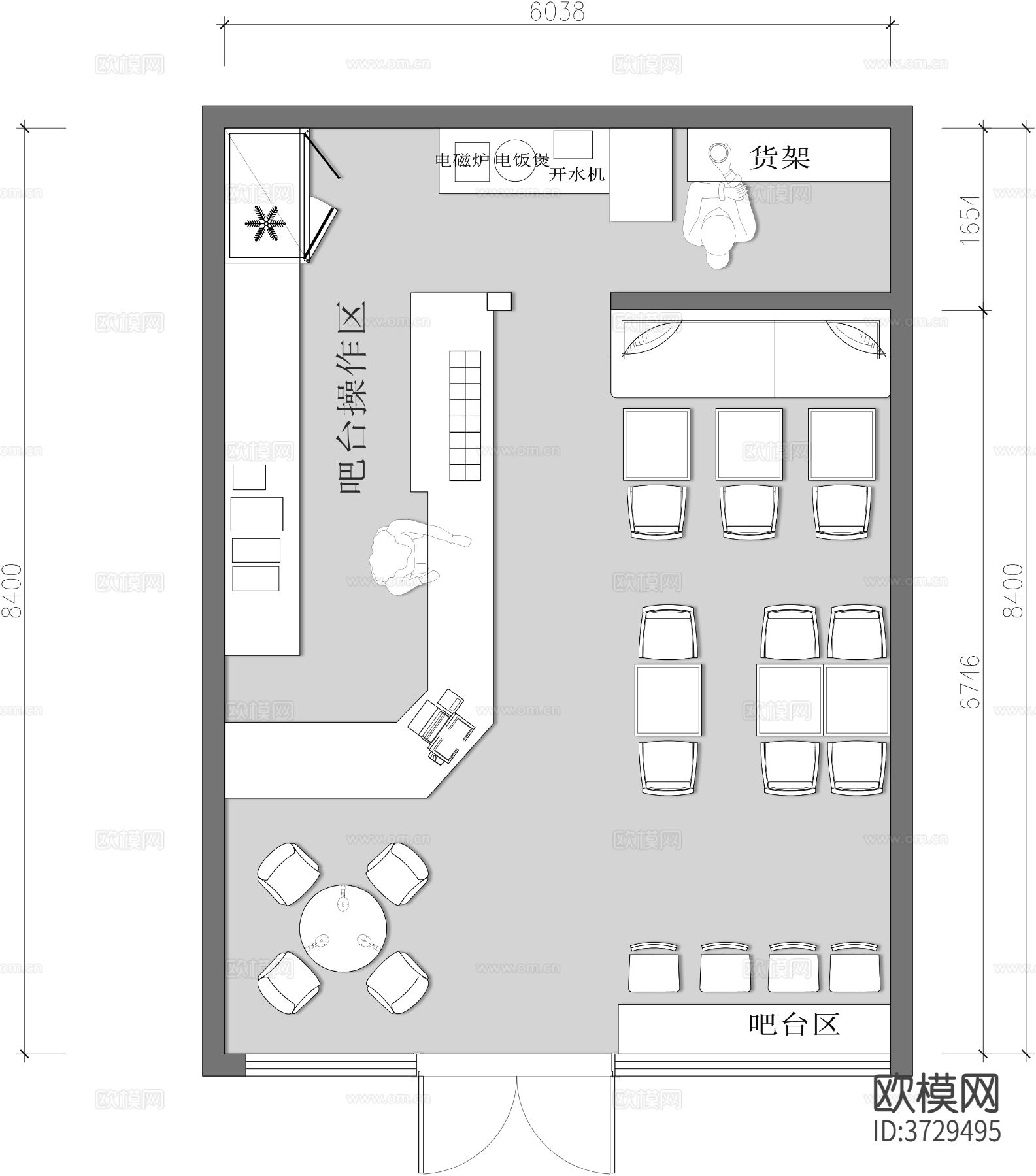 甜品咖啡店cad平面图