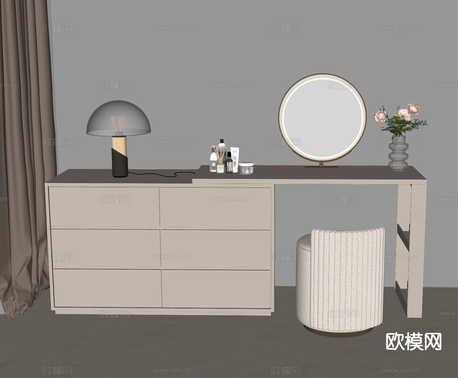 现代梳妆台su模型下载（渲染图1）