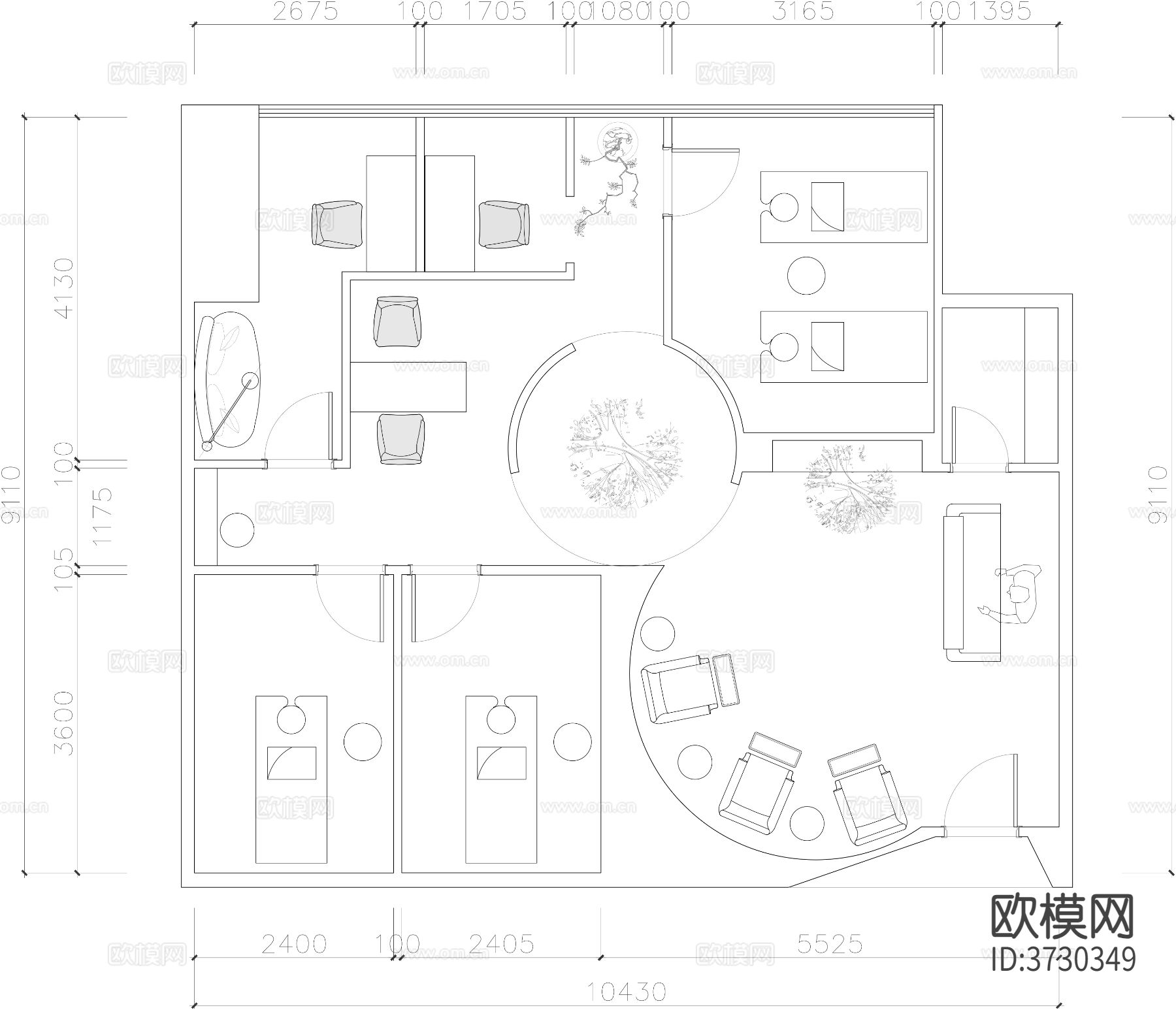 护肤美容疗养中心cad平面图