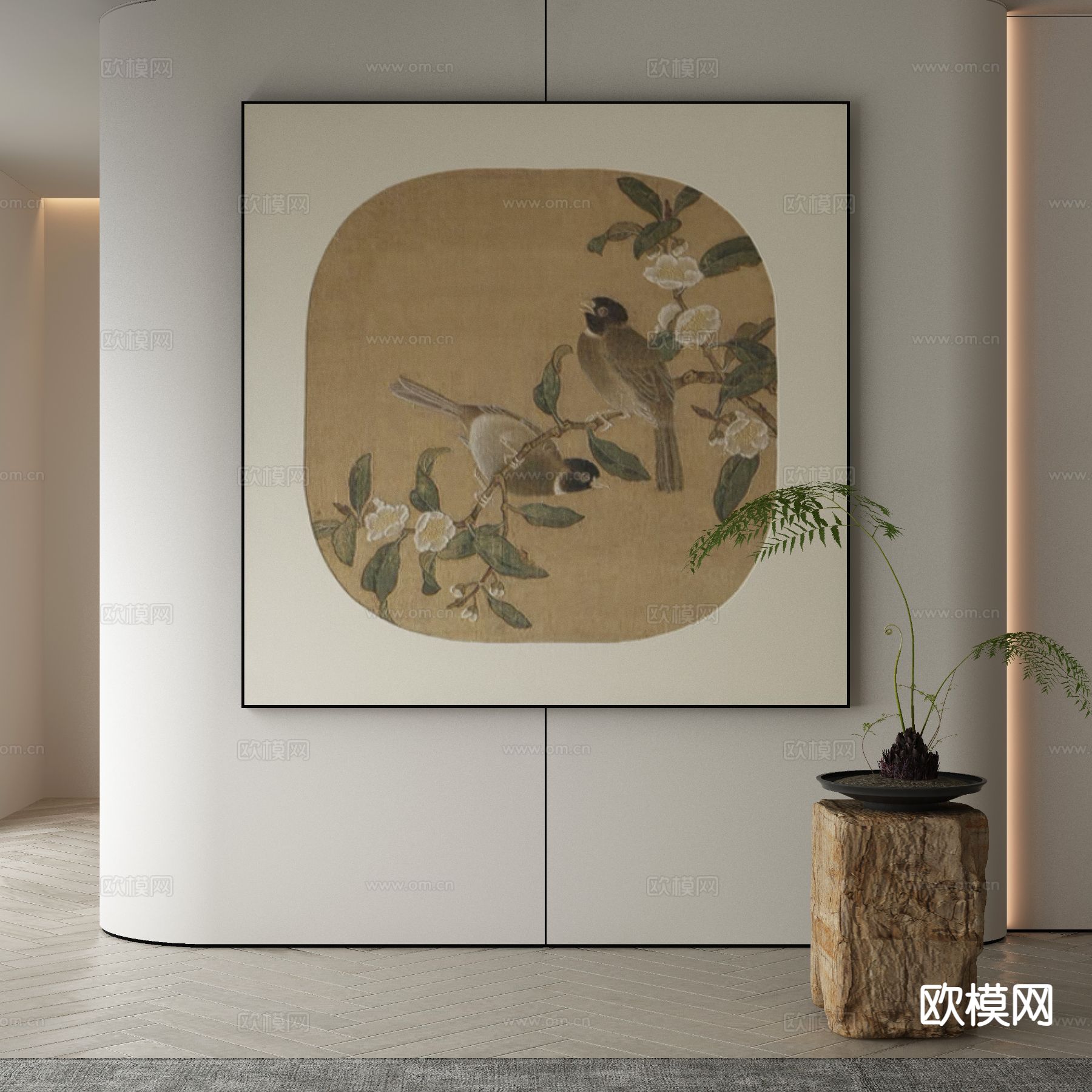 新中式水墨画 花鸟画 装饰画3d模型