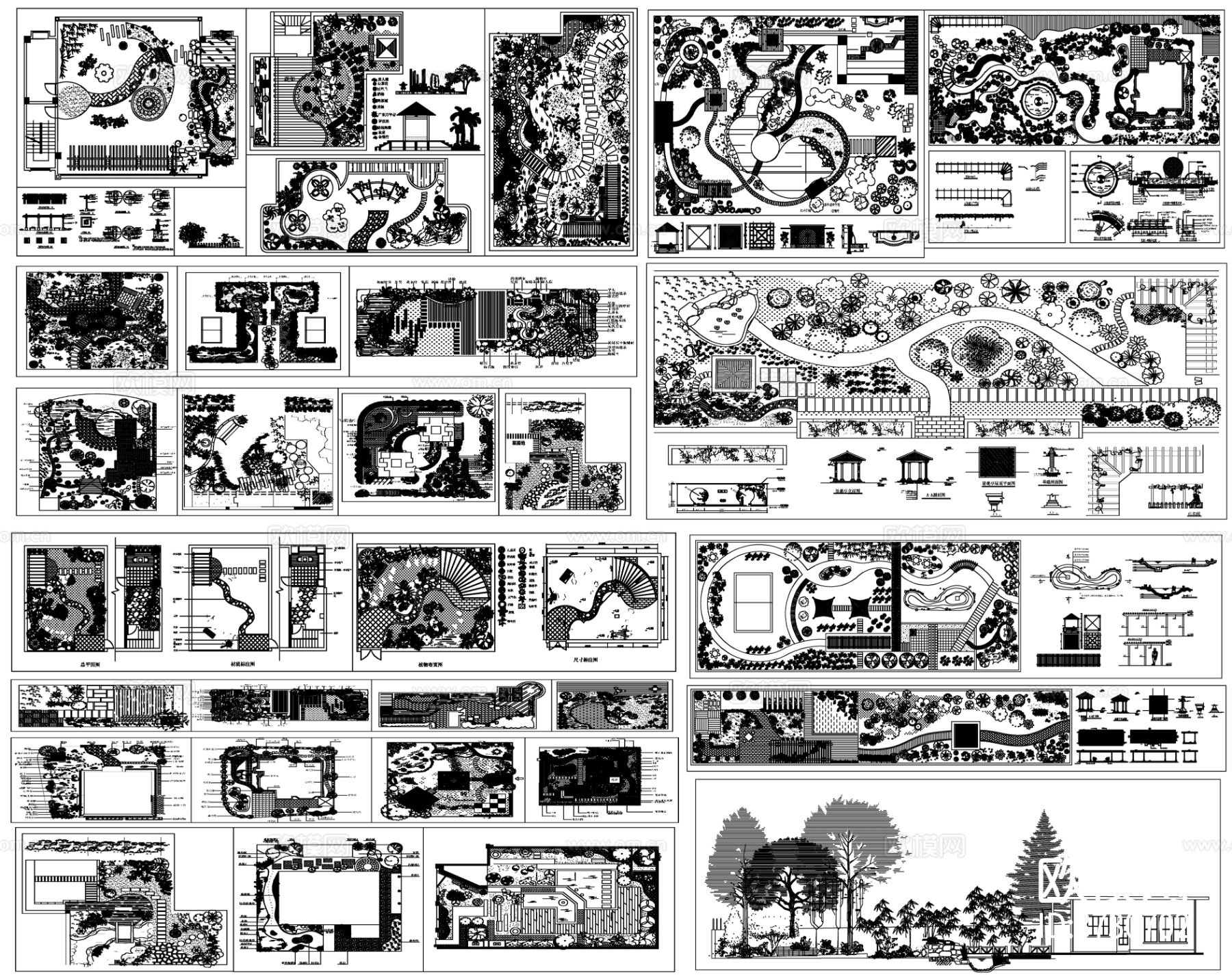 庭院园林 空中花园 屋顶花园 别墅花园 景观花园cad施工图