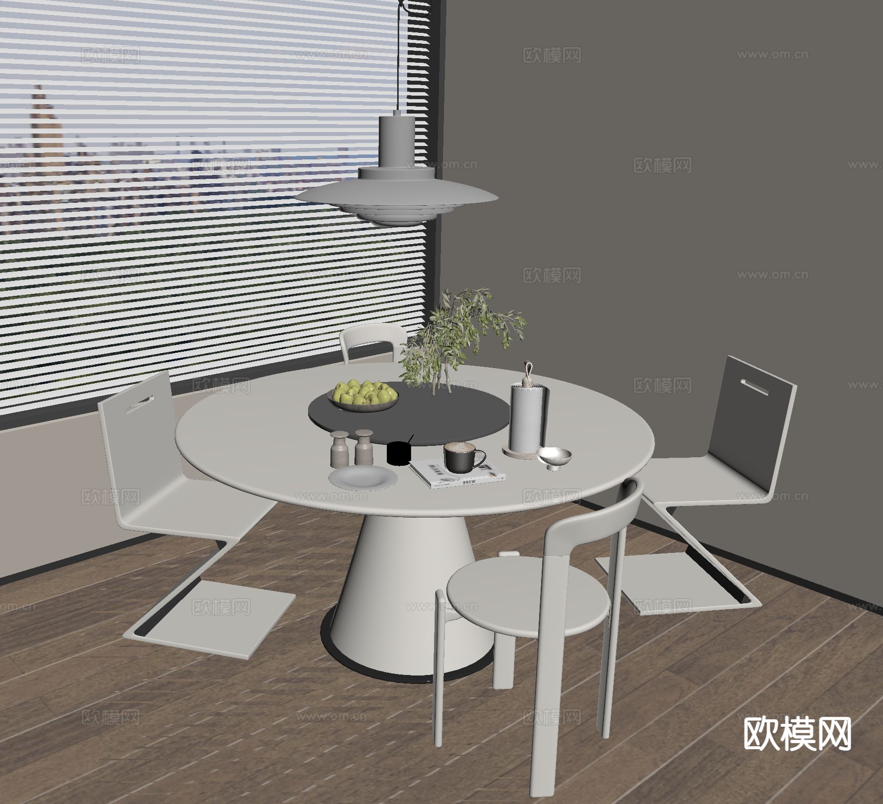 餐桌椅 圆桌餐椅su模型下载（渲染图1）
