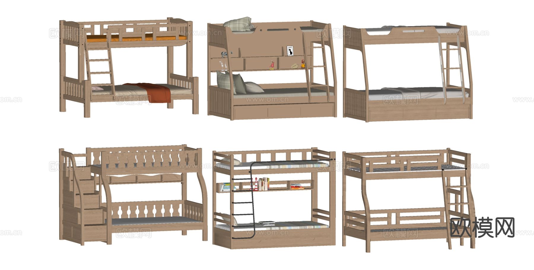 现代儿童床 上下床su模型下载（渲染图1）