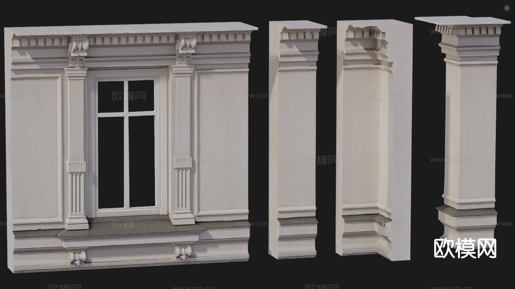 欧式柱子 墙柱 石膏柱 窗户3d模型下载