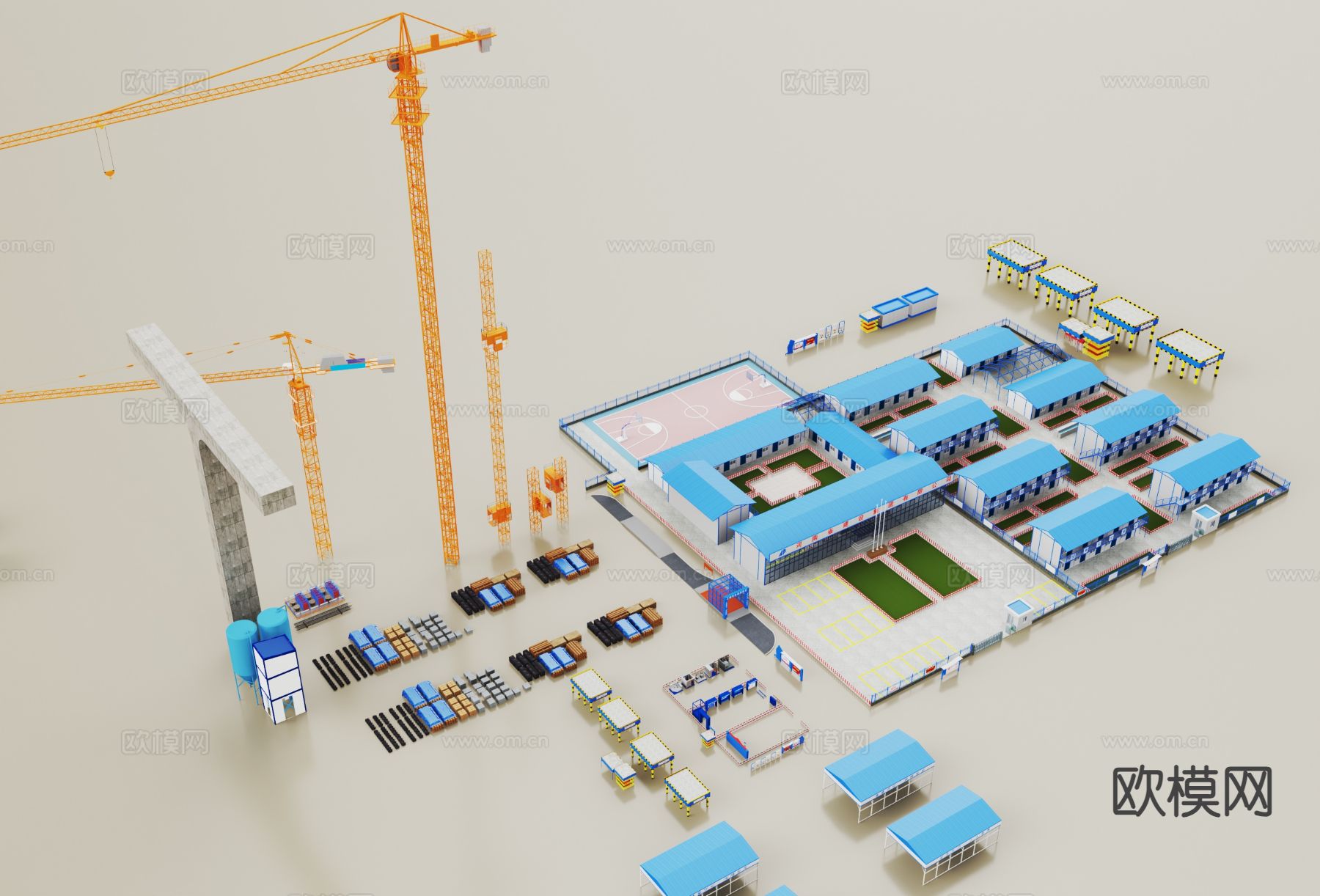 现代工地材料 建筑工地项目部 建筑工地施工3d模型下载