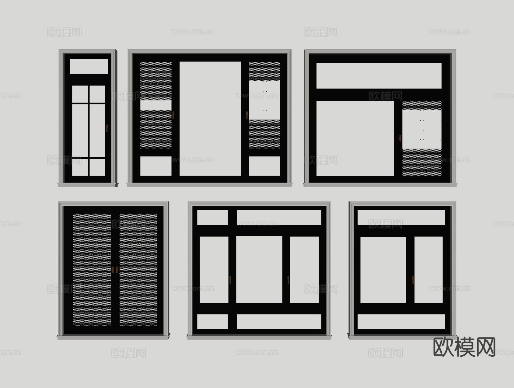 现代窗户 平开窗户 落地窗户su模型