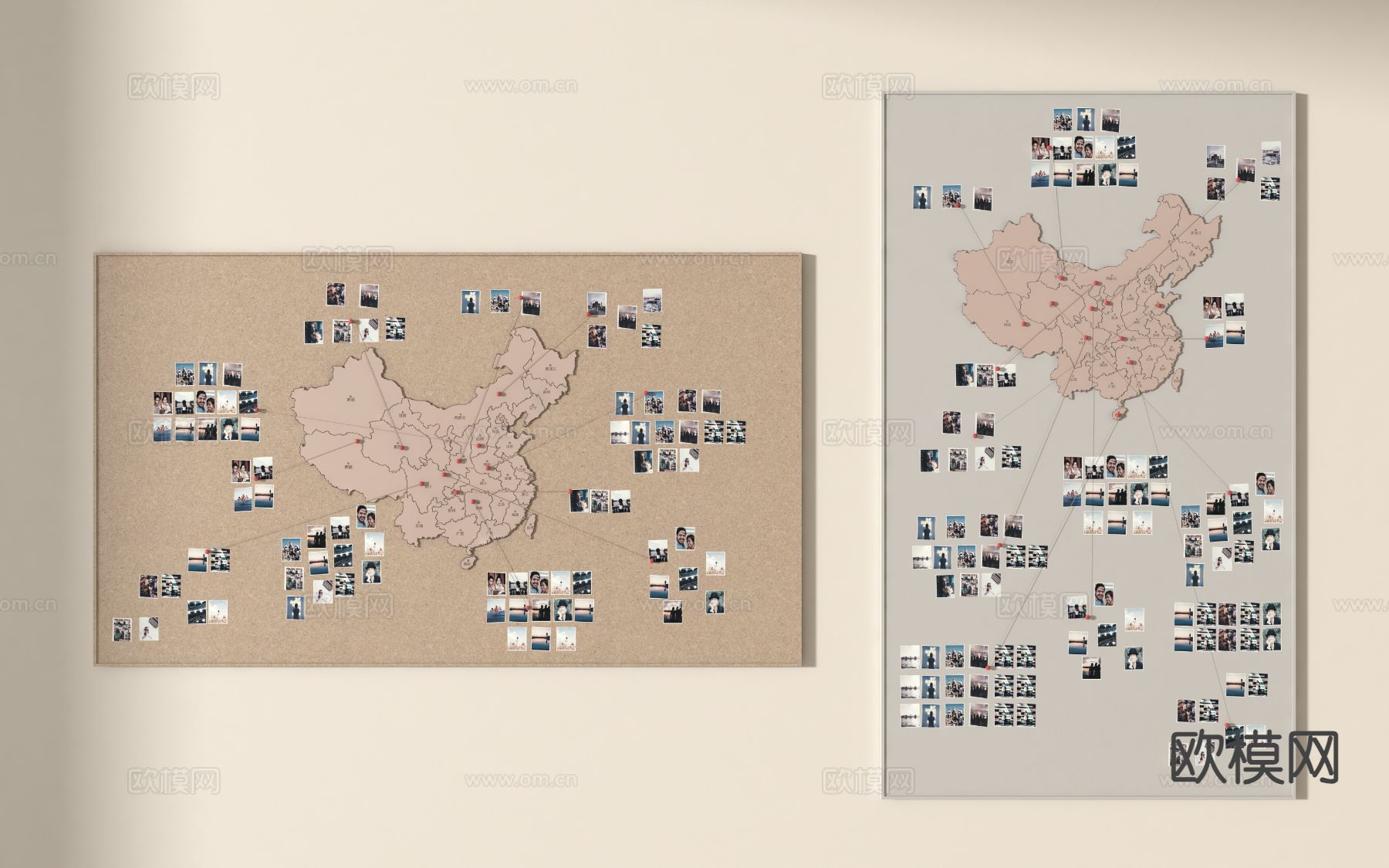 现代照片墙 地图旅游照片墙3d模型
