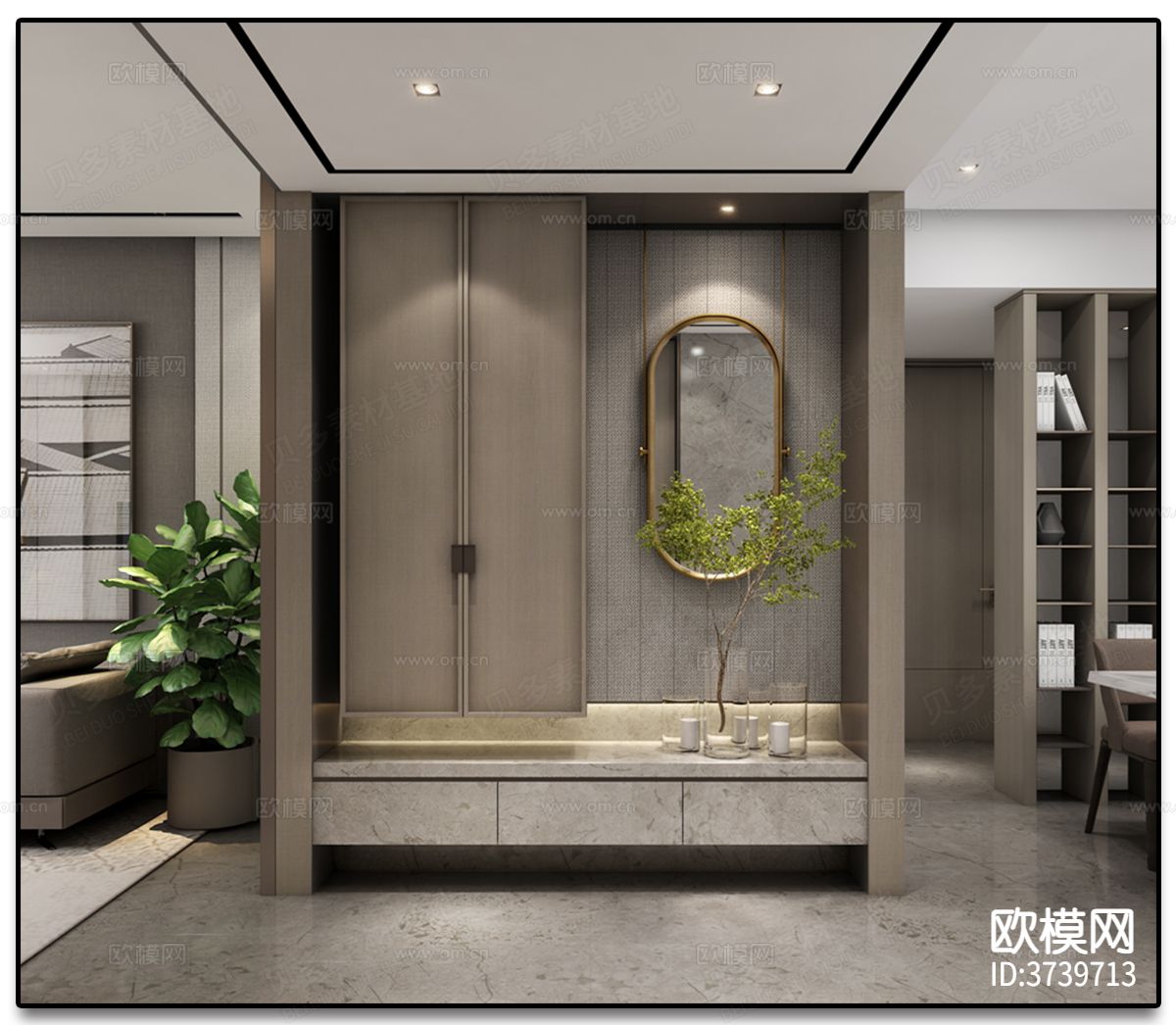 玄关背景CAD施工图下载（渲染图1）