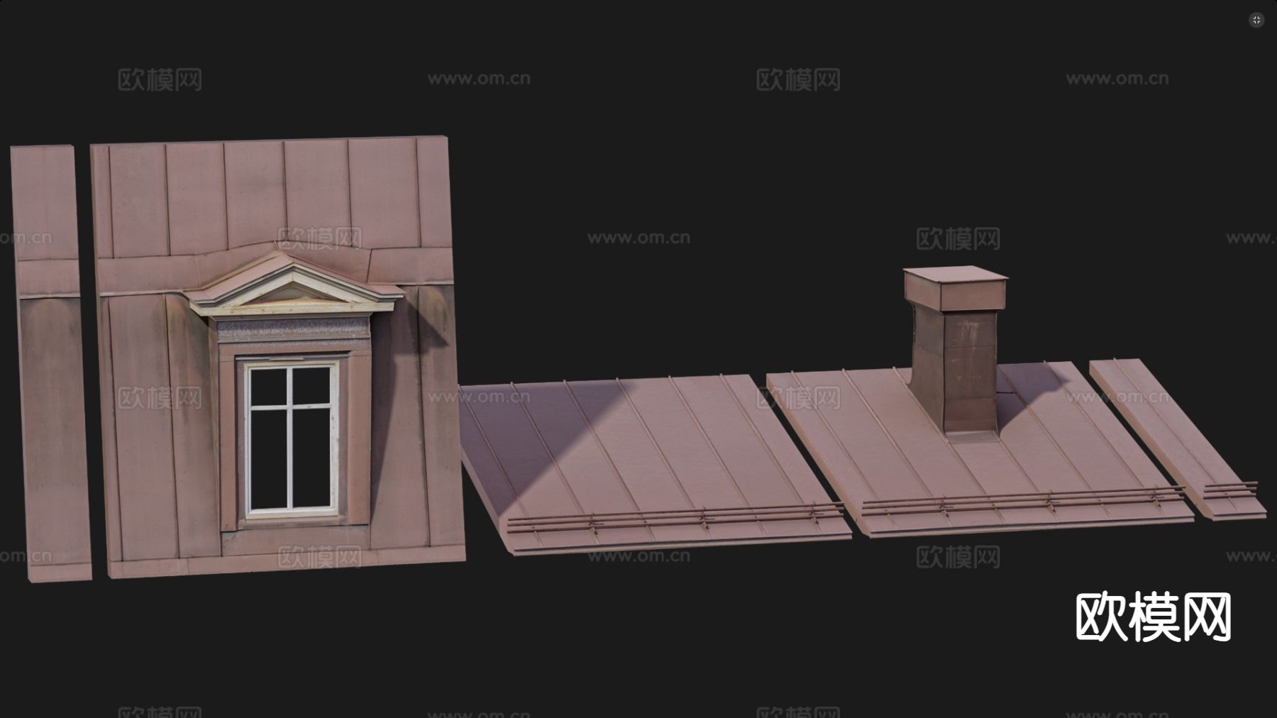 模块化建筑 屋顶窗户 阁楼窗 瓦 烟囱3d模型